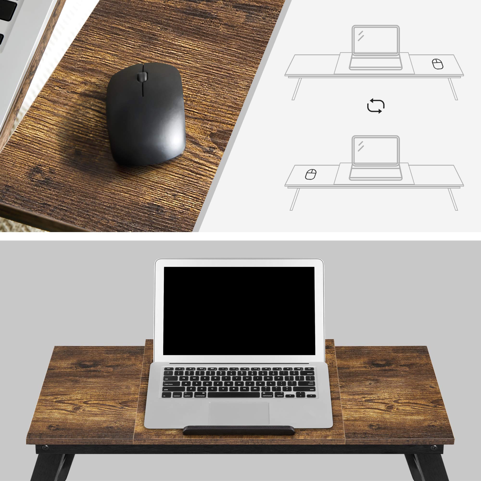 Laptoptisch für Bett, Laptopständer, Winkel- und höhenverstellbar, klappbare Beine, für Laptops bis 15,6 Zoll, Arbeiten, Lesen, Bambusbeine, Schublade, 55,5 x 34,9 cm, vintagebraun LLD105B01
