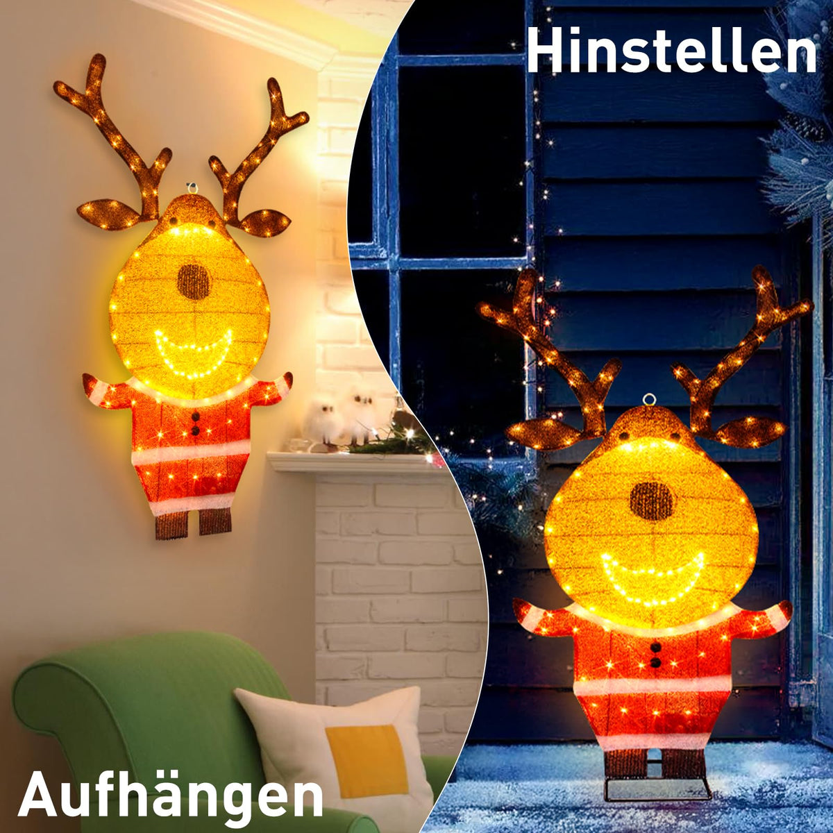 LED Rentier Metall Gold Weiß Eisen Rahmen Beleuchtet Weihnachtshirsch warm weiß Weihnachten Deko für Innen Aussen