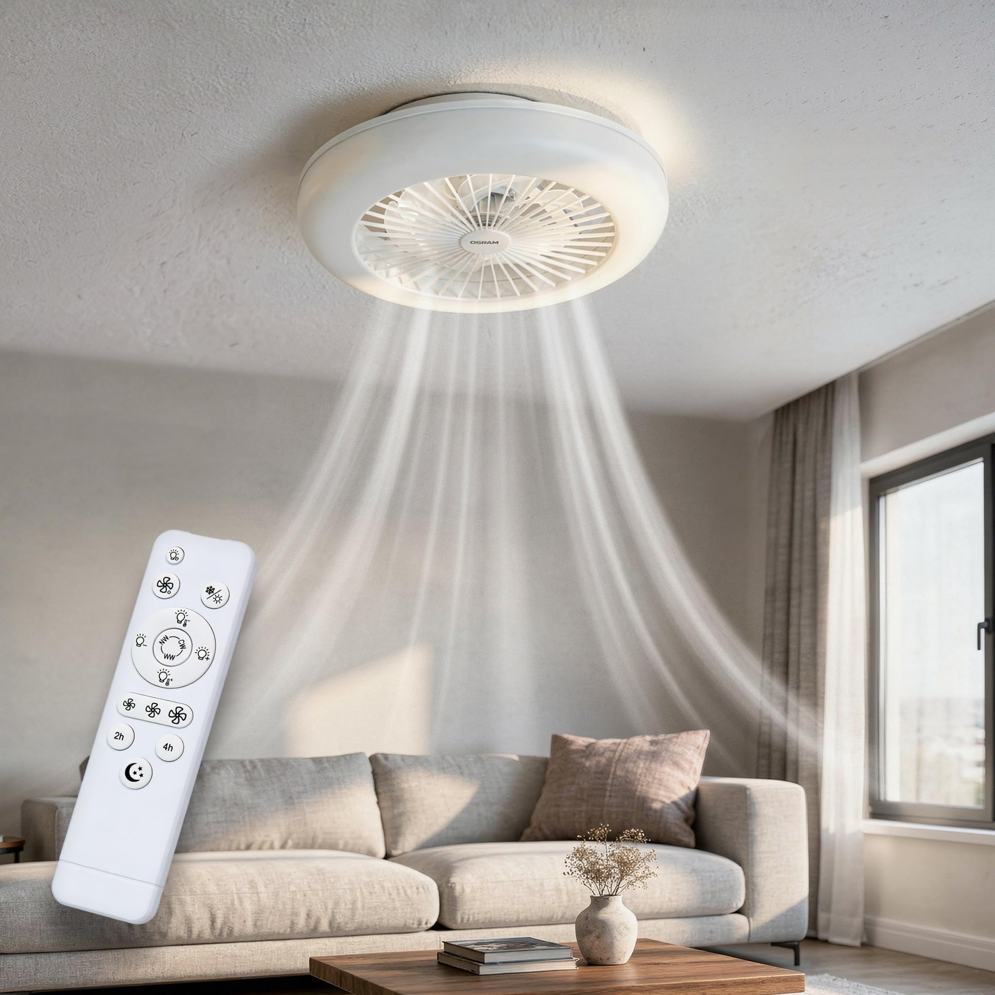 LED-Deckenventilator Caju, 48W, CCT, Holzoptik, IP20, für den Innenbereich, 6 Geschwindigkeitsstufen, steuerbar per Fernbedienung,