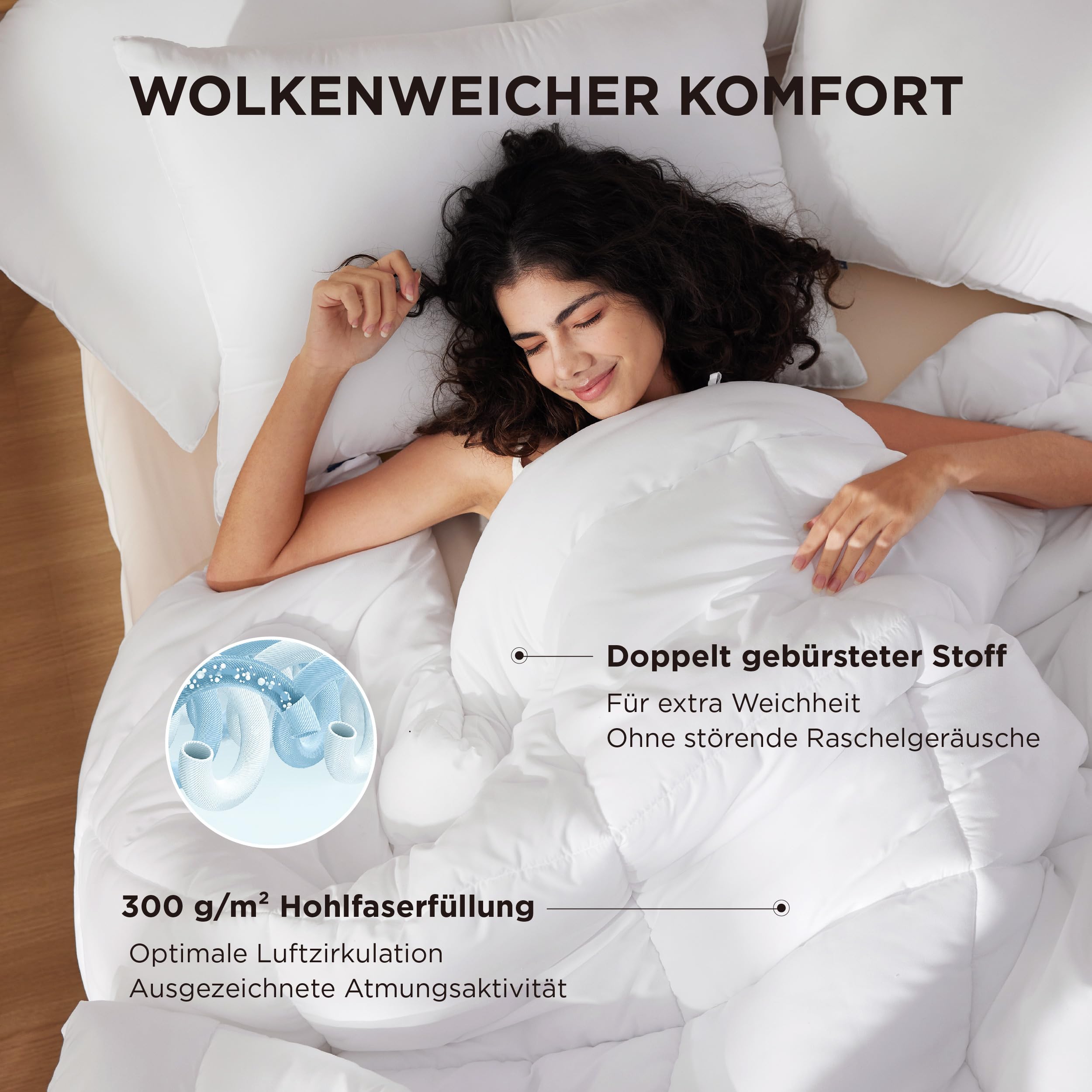BEDSURE Bettdecke Ohne - Bettdecke für Allergiker, Warm & Gemütlich Ganzjahresdecke 300GSM Füllung, Waschbare Duvet für 4 Jahreszeiten, Grau/Hellgrau
