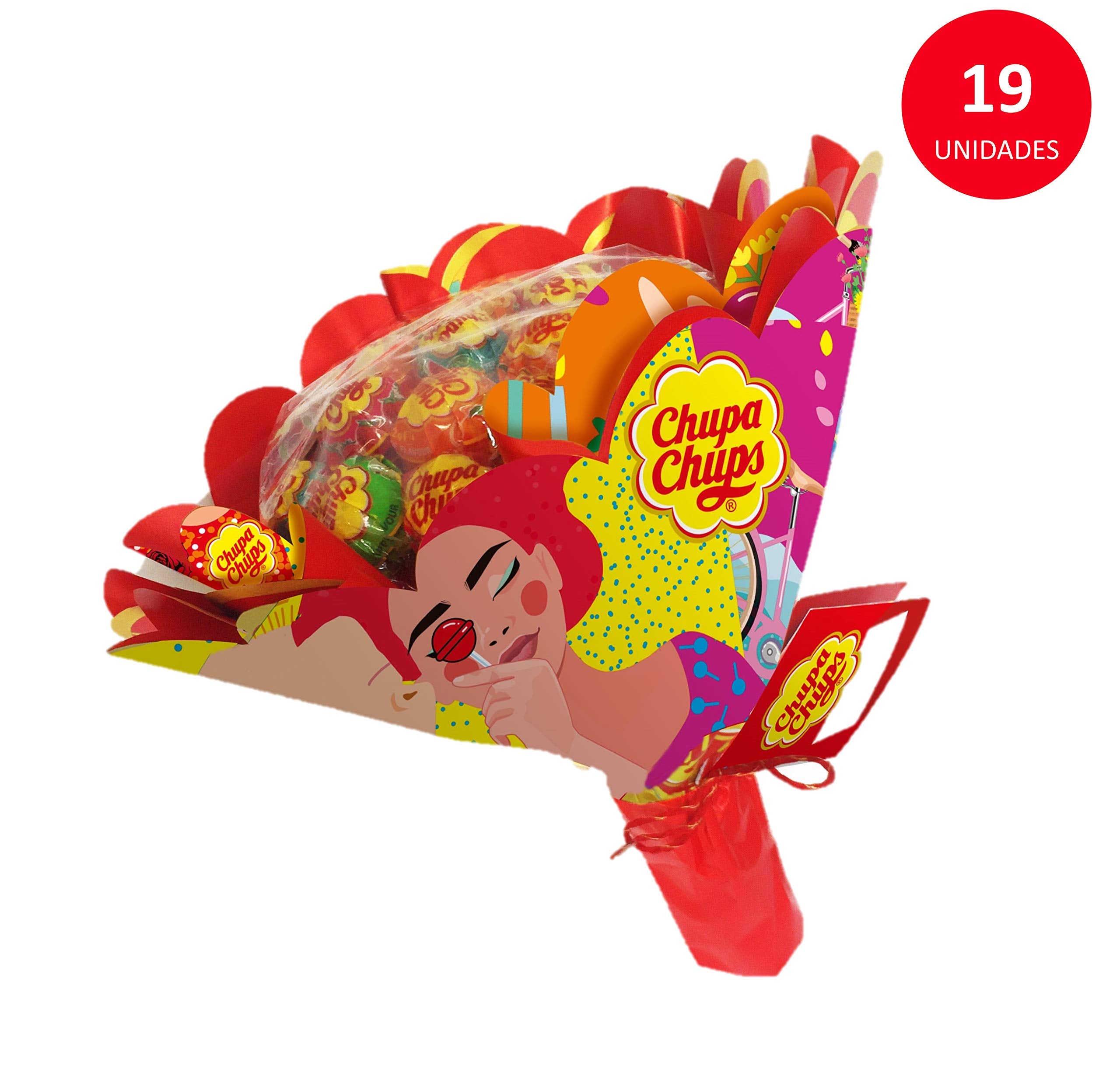 Chupa Chups Lollipop Blumenstrauss / Bouquet mit 19 Lollipops in sechs Sorten, Geschenkidee zum Geburtstag, Jubiläum, Valentinstag und Muttertag
