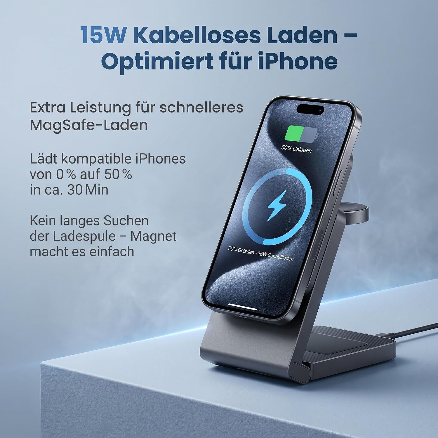 3 in 1 MagSafe Induktive Ladestation, Kabelloses Ladegerät QI2.2 | Magnet Induktionsladegerät für iPhone 12-17 Serie/Apple Watch/AirPods, Wireless Charger Stand mit 20W Adapter, Silber-Schwarz