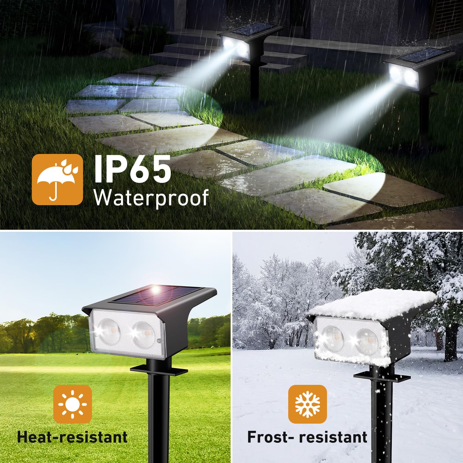 Solarlampen für Außen, 3000/4500/6000K Solarstrahler für Außen Garten 3 Farben IP65 Wasserdicht LED Solar Strahler Gartenleuchten, Solarleuchten für Outdoor Baum Rasen Weg Hof Garage