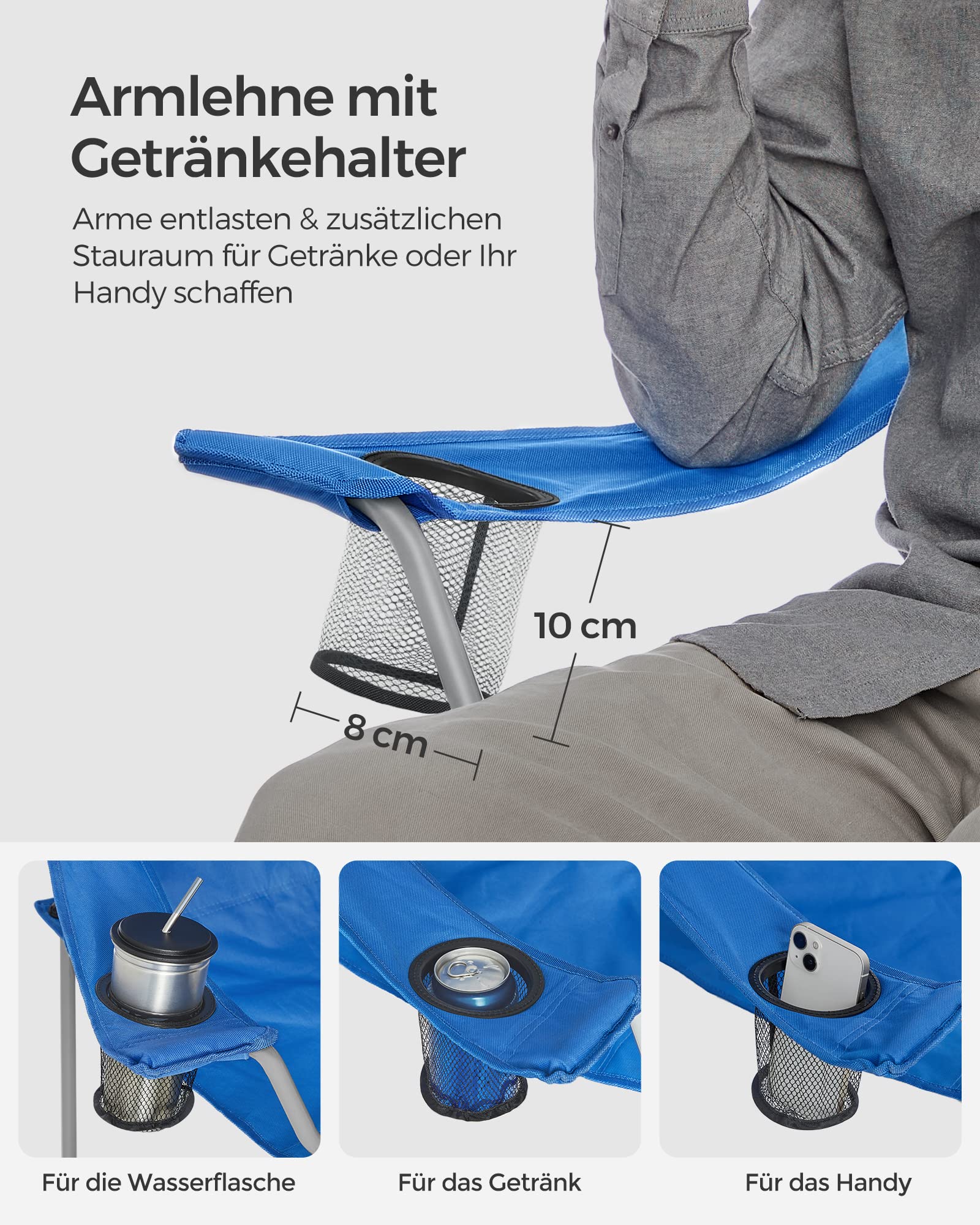2er Set Klappstuhl Campingstuhl Bequeme Schwerlaststruktur bis 150kg belastbar mit Getränkehalter Outdoor Stuhl
