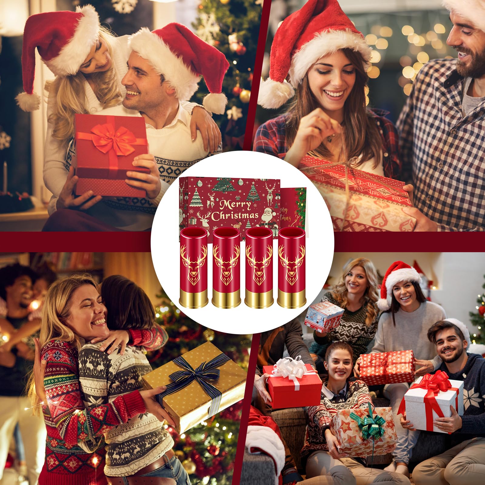 Schnapsgläser mit Hirschkopf, Grosspackung mit Geschenkbox, für Männer und Frauen, Hochzeitsfeier, Vatertag, Geschenke für Jäger, 12 GA Hirschjagd, Kleine Schnapsbecher, 45 ml, Plastik, Schwarz