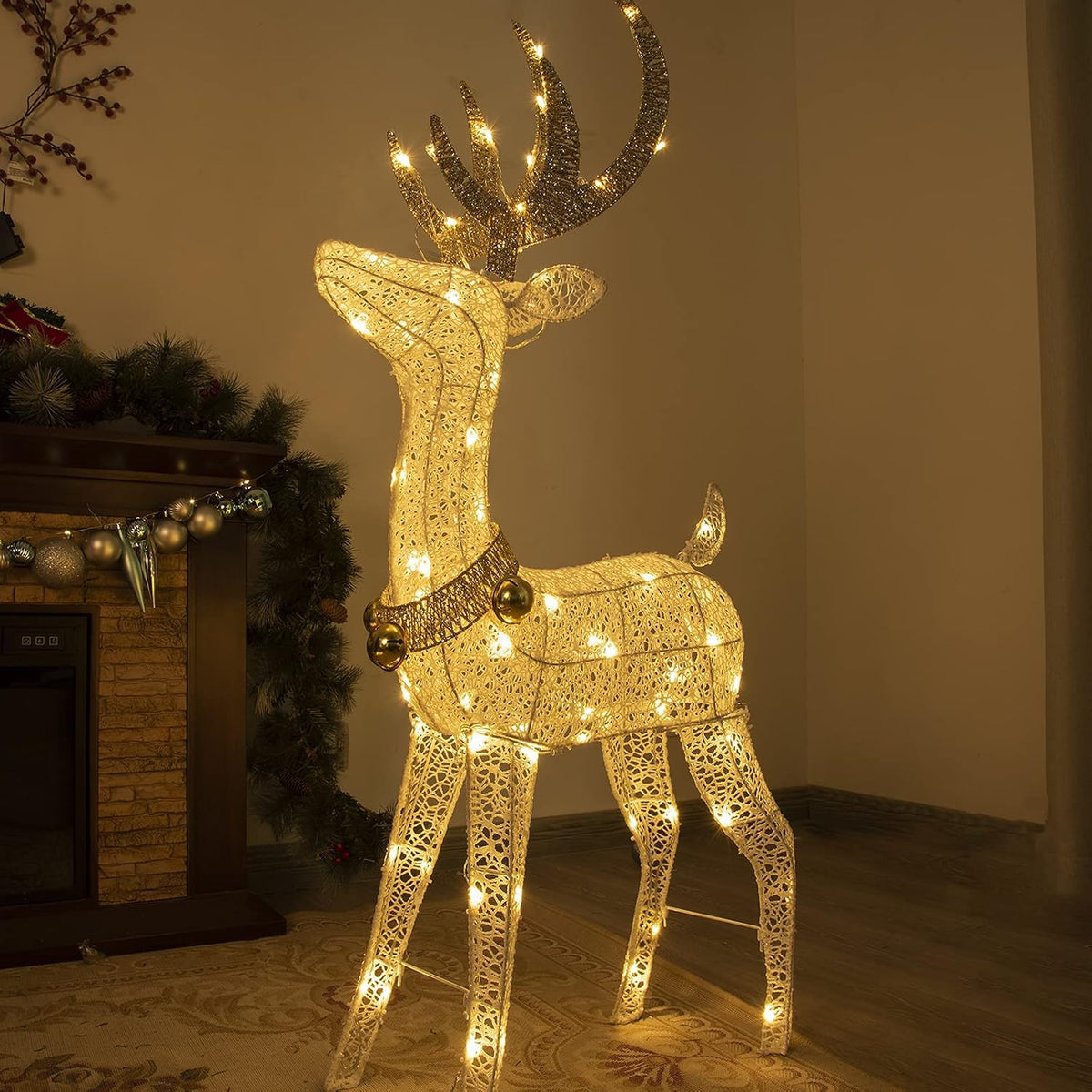 LED Rentier Metall Gold Weiß Eisen Rahmen Beleuchtet Weihnachtshirsch warm weiß Weihnachten Deko für Innen Aussen