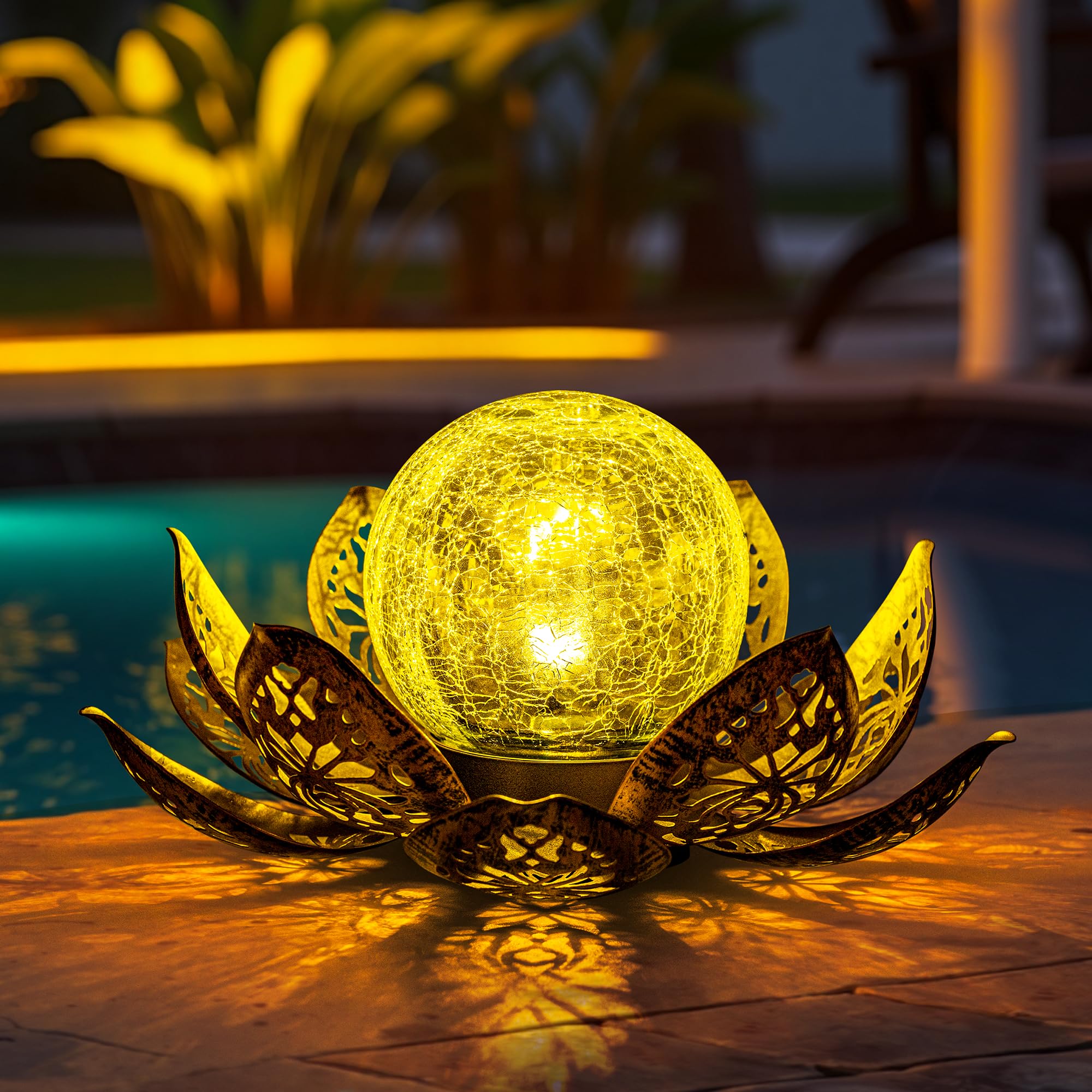 Solarlampen für Außen, Lotus Garten Deko Licht, LED Solarleuchten für Aussen, Wasserdicht Gartenleuchten Solar, Metal, für Terrasse, Garten, Gras, Balkon