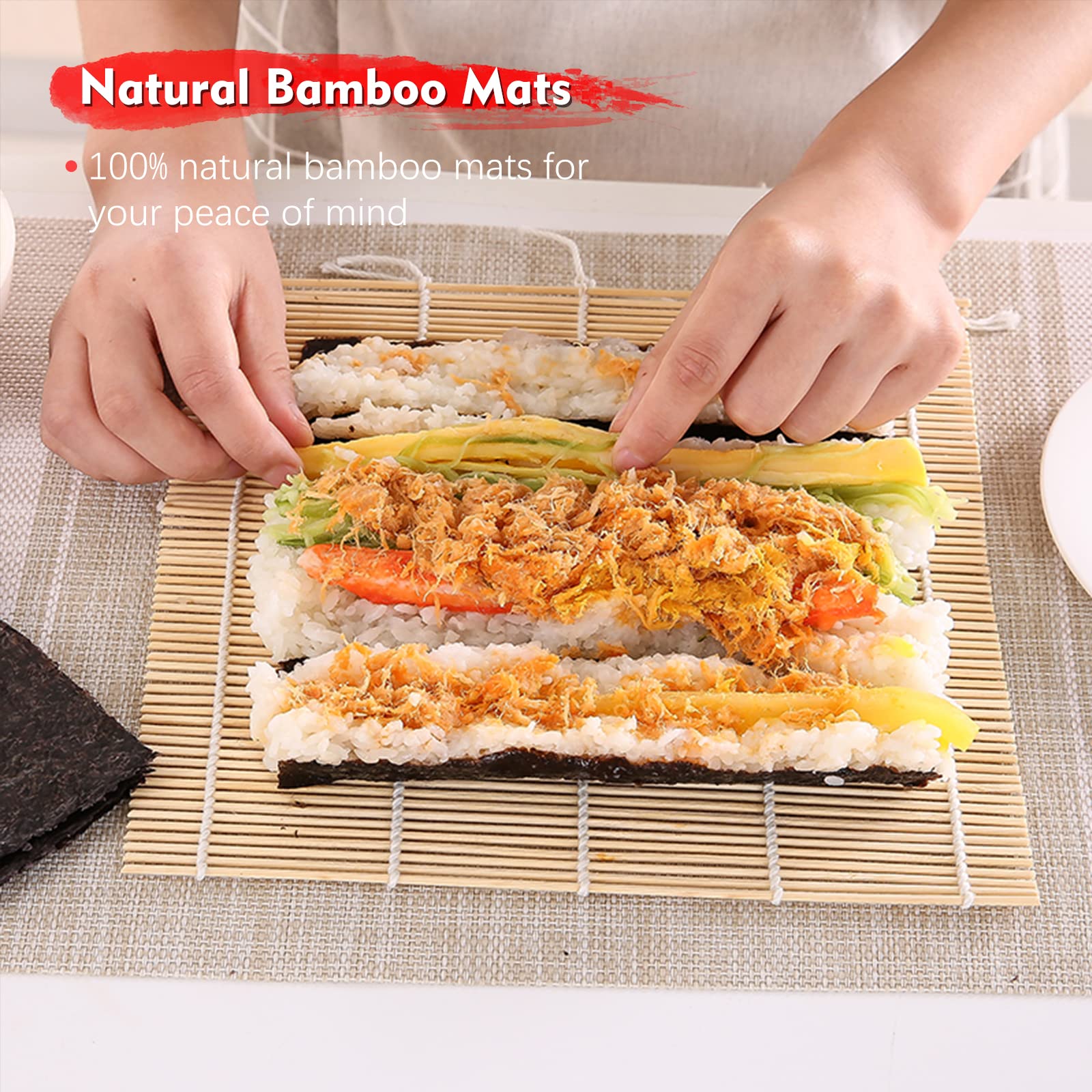 Sushi Set, 20-teiliges Kit für Anfänger, um sich selbst Sushi zu machen, Sushi-Platte mit Reisrollenformen, Gabel, Messer, Rollmatte, Sticks