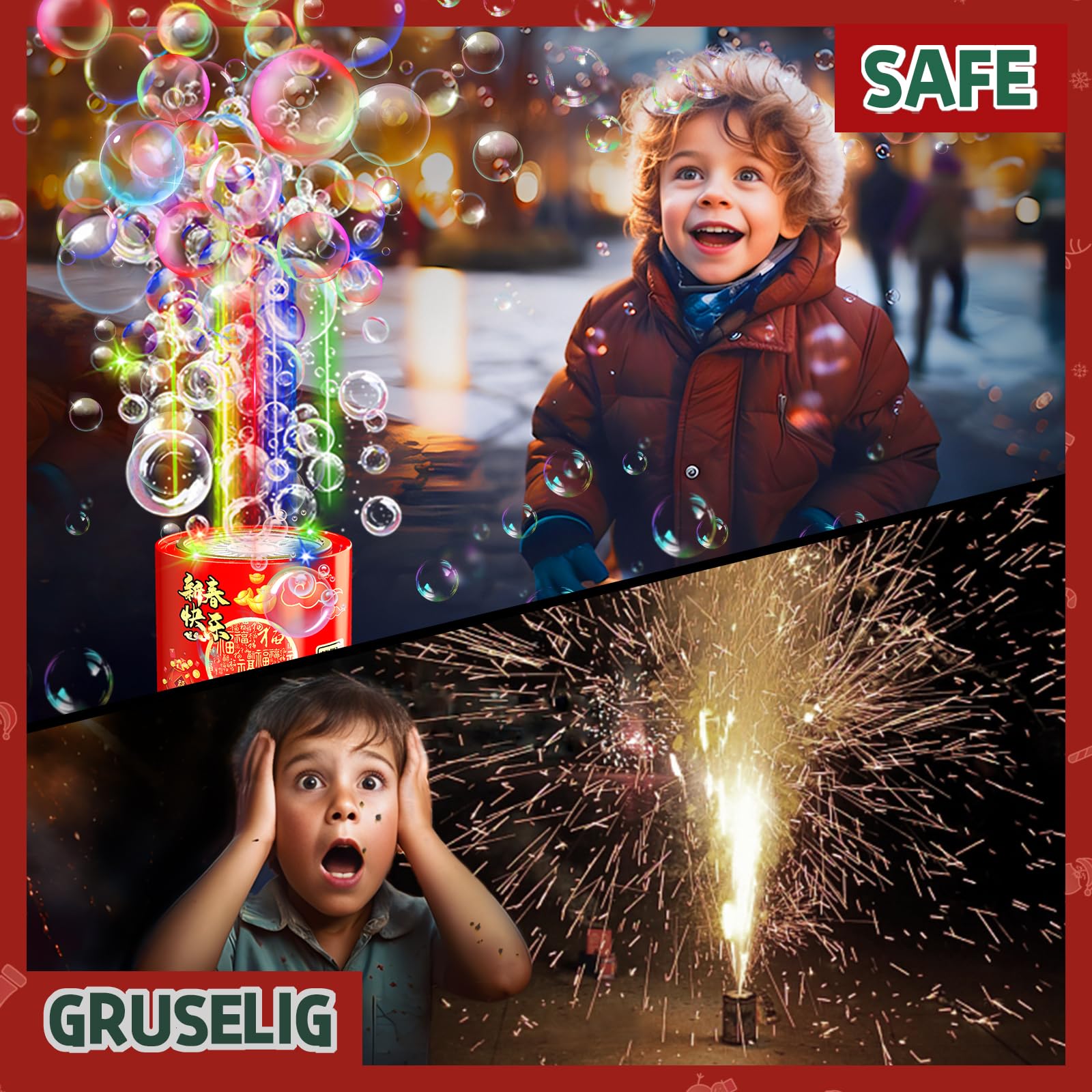 Feuerwerks Seifenblasenmaschine (13 Löcher) mit Lichtern, Luftblasen Wunderkerzen Geburtstagsdeko, Automatischer Seifenblasen Maschine für Kinder Party Hochzeit Geburtstag Chinesisches Neujahrsfest
