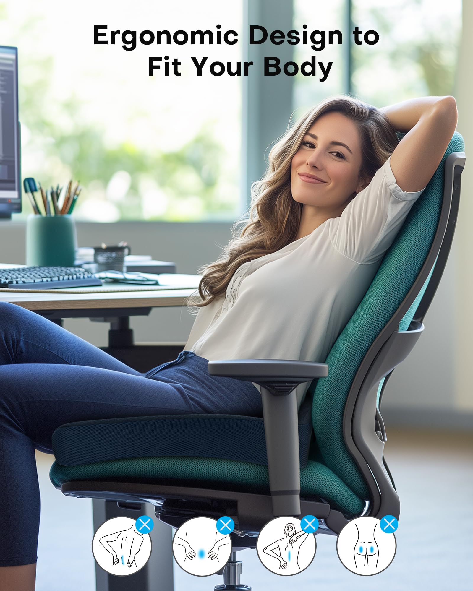 Sitzkissen, Orthopädisches Sitzkissen aus Memory Foam, Ergonomisches Sitzkissen für Bürostuhl /Autositz / Steissbeinkissen Stuhlkissen Sitzkissen Outdoor Zuhause, Schwarz