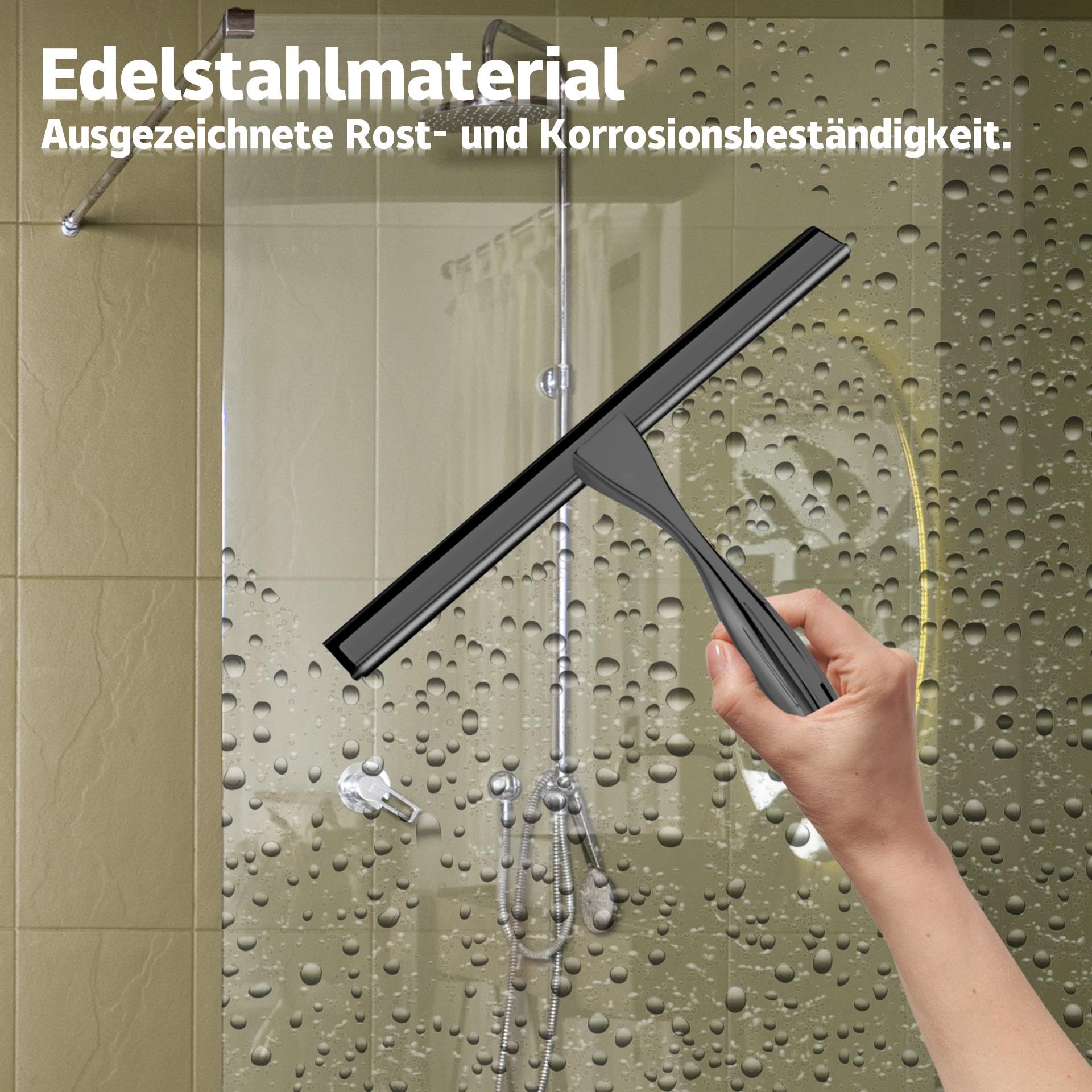 Duschabzieher Mit Selbstklebe Haken & Ersatzklingen, Silber Abzieher Dusche, rutschfest Kurzer Handgriff Glaswischer, Glas Wasserschieber, Duschwand Abzieher