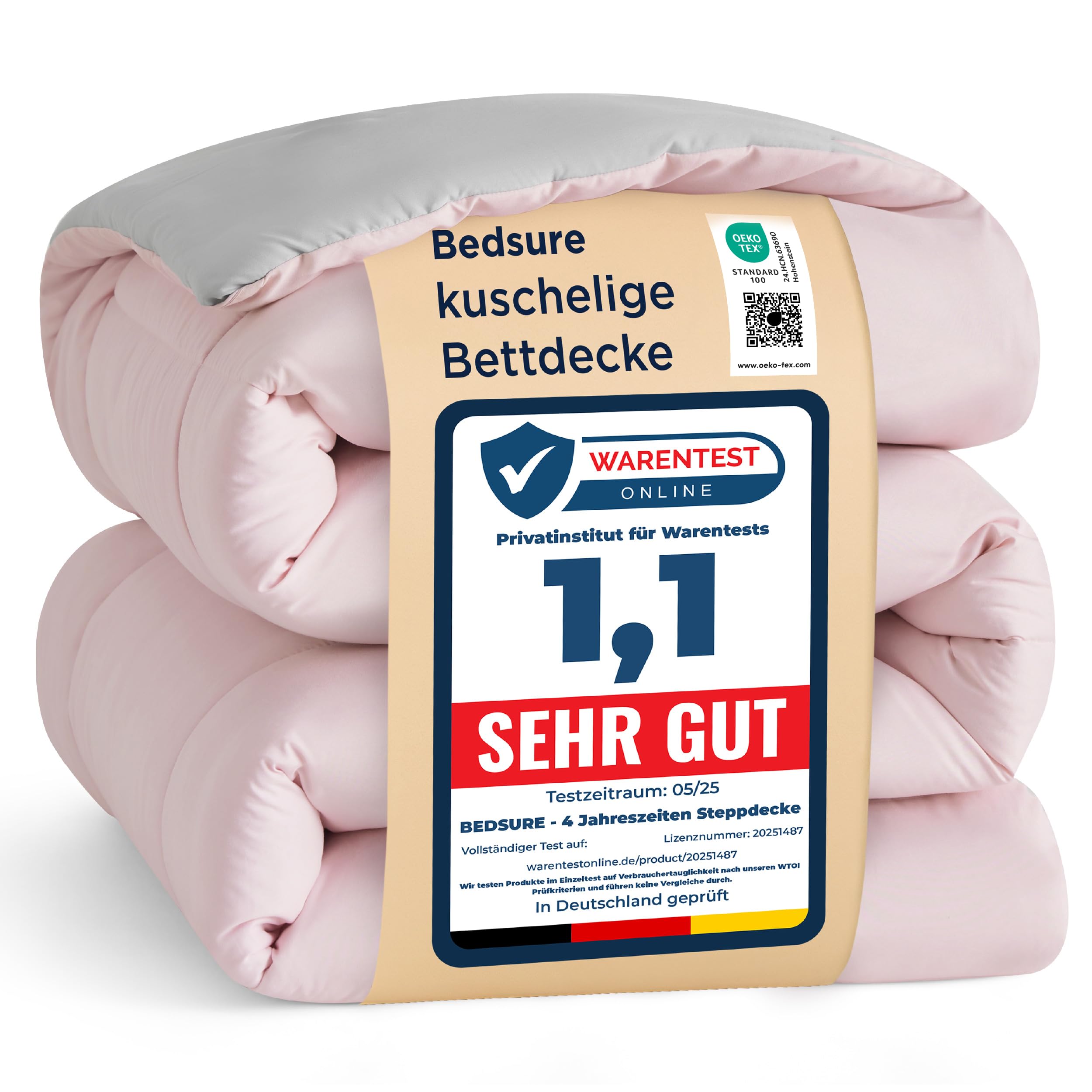 BEDSURE Bettdecke Ohne - Bettdecke für Allergiker, Warm & Gemütlich Ganzjahresdecke 300GSM Füllung, Waschbare Duvet für 4 Jahreszeiten, Grau/Hellgrau
