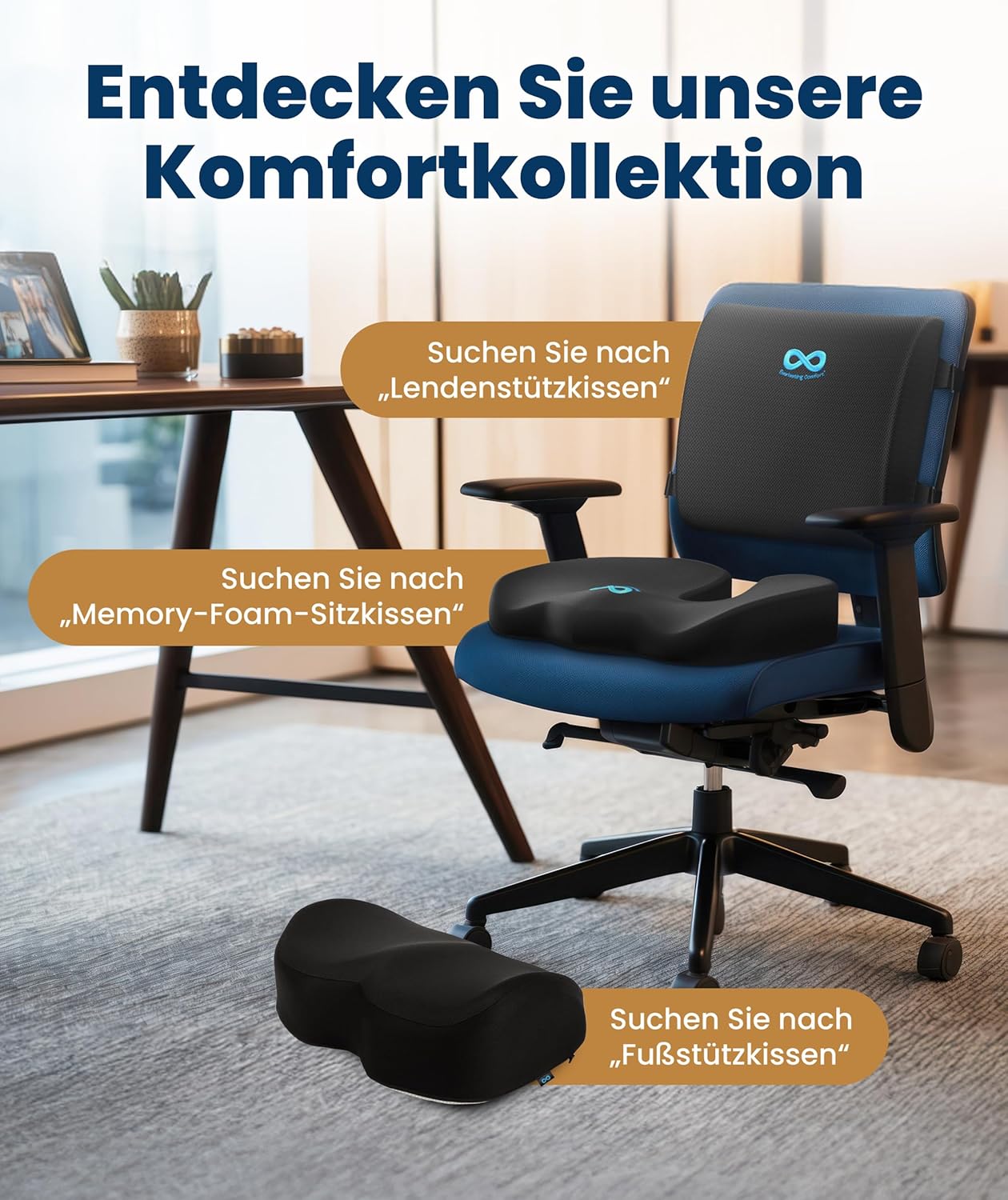 Sitzkissen für Bürostuhl, Auto & Zuhause – Komfortkissen mit waschbarem Bezug, Rutschfester Unterseite und konturierter Form