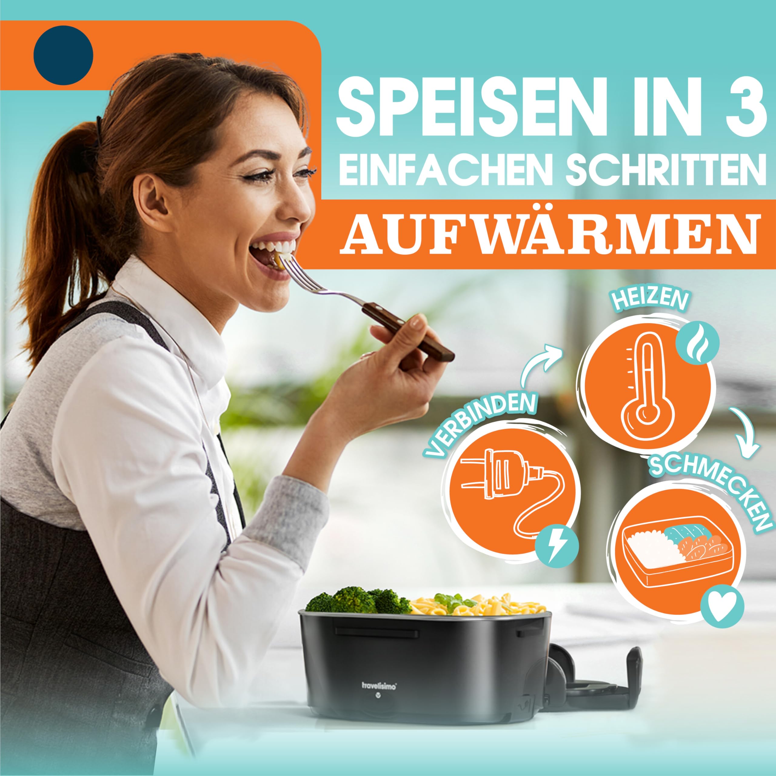 Elektrische Lunchbox 80W Selbsterhitzende Dosen, 1,5L Heat Box 3-in-1 Electric Lunch Box, Essen Aufwärmen Unterwegs 12V/24V/220V, für Arbeit Auto Lkw Lunchbox Elektrisch, Thermal Lunch Box
