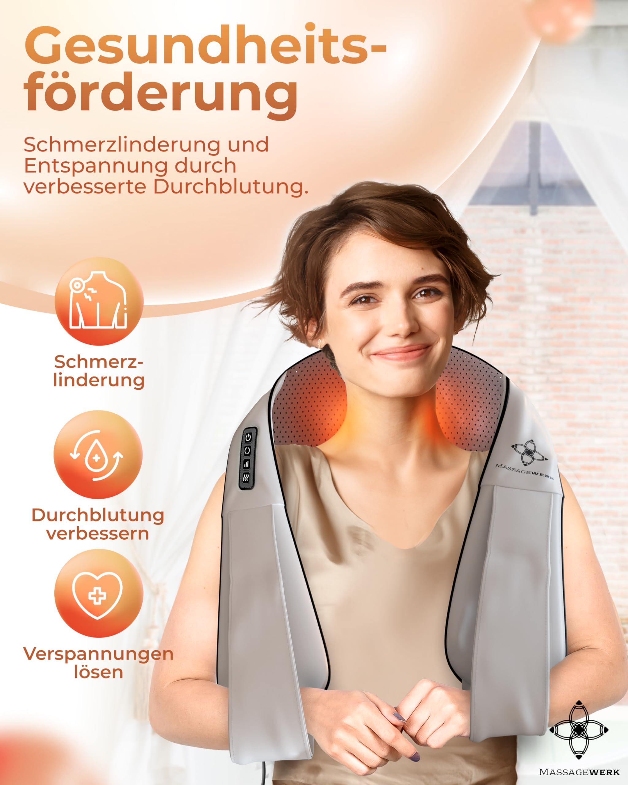 Shiatsu Rücken- und Halsmassagegerät / Elektrischer Nackenmassagegerät mit Wärmefunktion / Ergonomisch, Ideal zur Linderung von Muskelverspannungen und Schmerzen