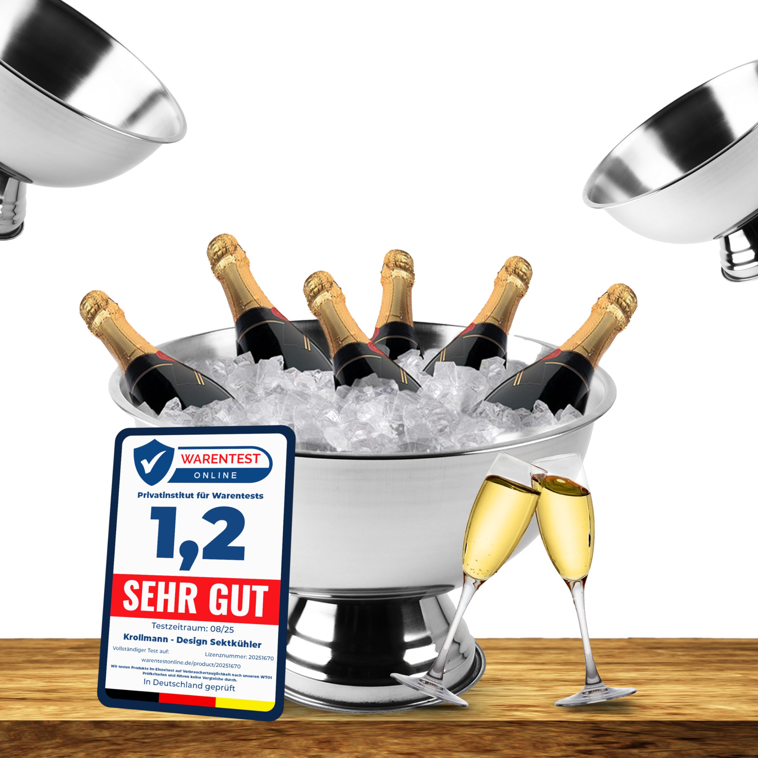 Design Sektkühler aus Edelstahl Ø40 cm Champagnerschale für bis zu 6 Flaschen – Flaschenkühler für den edlen Genuss von Champagner, Sekt, Wein, Spirituosen, Bier (40, Silber poliert)