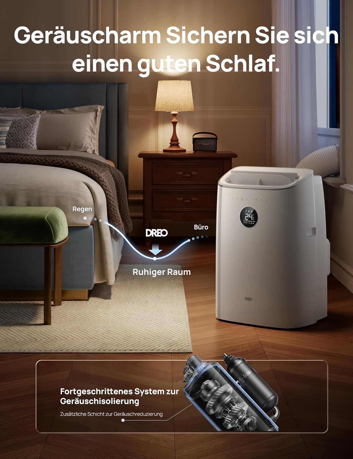 Klimaanlage Mobil, 7.500 BTU Mobiles Klimagerät für Schlafzimmer & Büro, 3-in-1 Kühlen/Ventilieren/Entfeuchten, App- / Sprachsteuerung - Fernbedienung, drainagefrei, Fenster-Set, 2,5 L/h