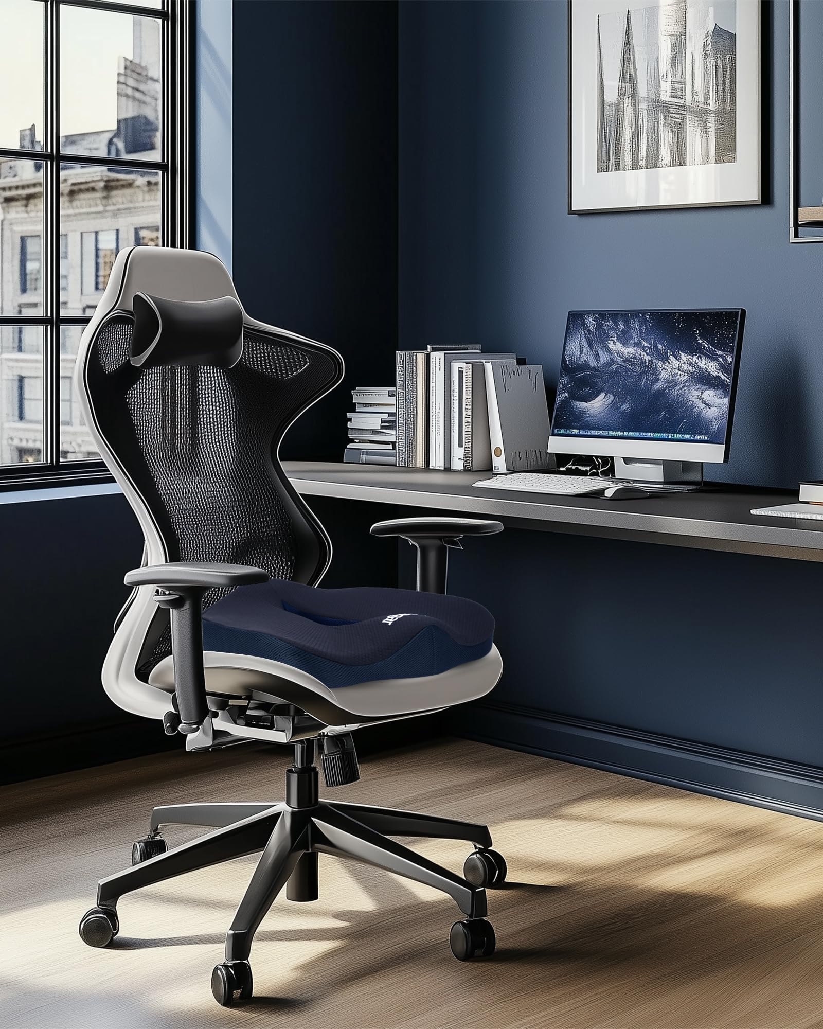 Sitzkissen, Orthopädisches Sitzkissen aus Memory Foam, Ergonomisches Sitzkissen für Bürostuhl /Autositz / Steissbeinkissen Stuhlkissen Sitzkissen Outdoor Zuhause, Schwarz