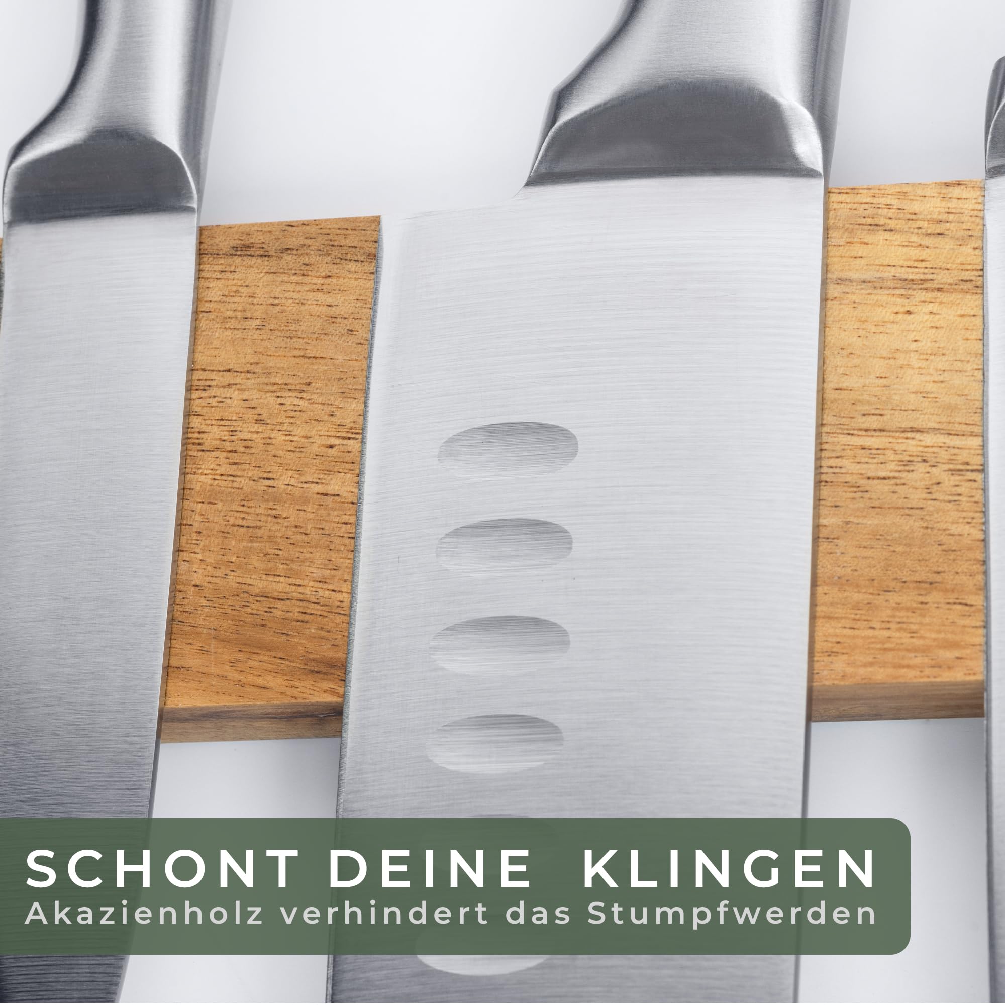 Magnetische Messerstreifen (40 x 5 cm) - Magnetstreifen aus elegantem Akazienholz - Magnetische Messerhalter für schwere Messer - Magnetische Messerstreifen zum Kleben oder Schrauben - Magnetische Messerhalterung