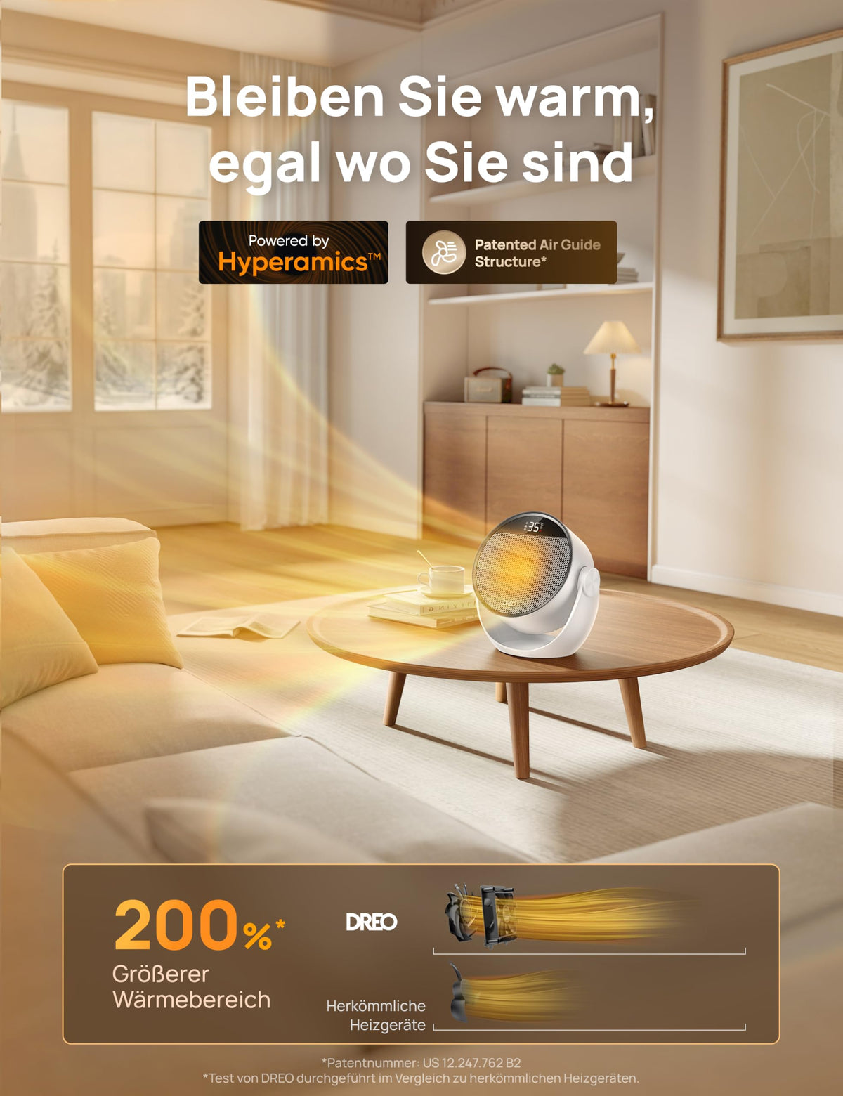 Heizlüfter Energiesparend Klein, Leiser 1500W Tragbar Heizlüfter mit Fernbedienung, Thermostat, 60° Neigbar, 8 Sicherheitsfunktionen, PTC-Keramik,12-Std-Timer, 3 Modus 3 Geschwindigkeit, Schwarz