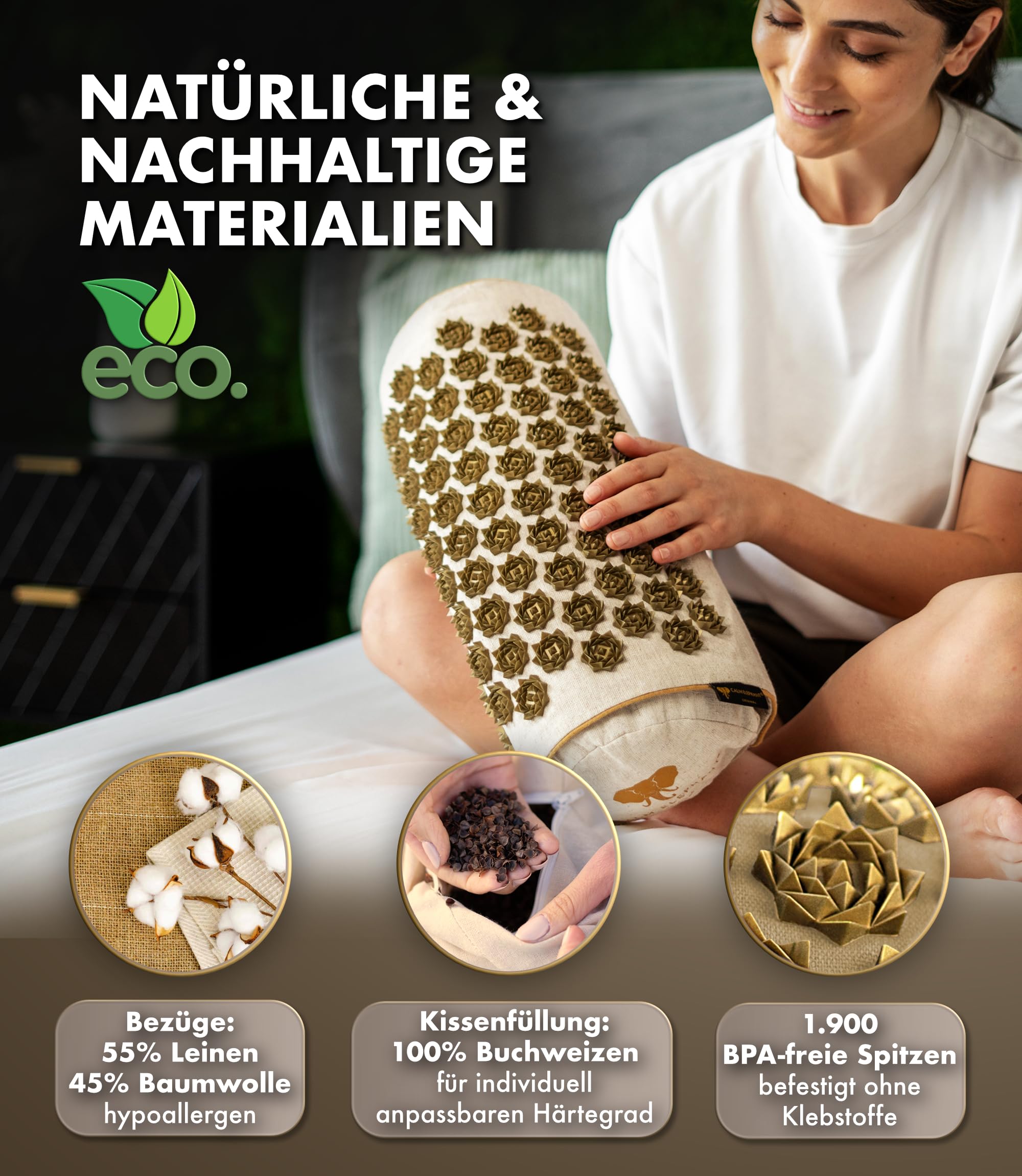 Echte Akupressurmatte mit Kissen XXL Set aus 5 Massagematten Rückenspannung Entlastung Akupunkturmatte mit Wärmefunktion, Lumbalkissen, Doormatte & Tasche, Grau