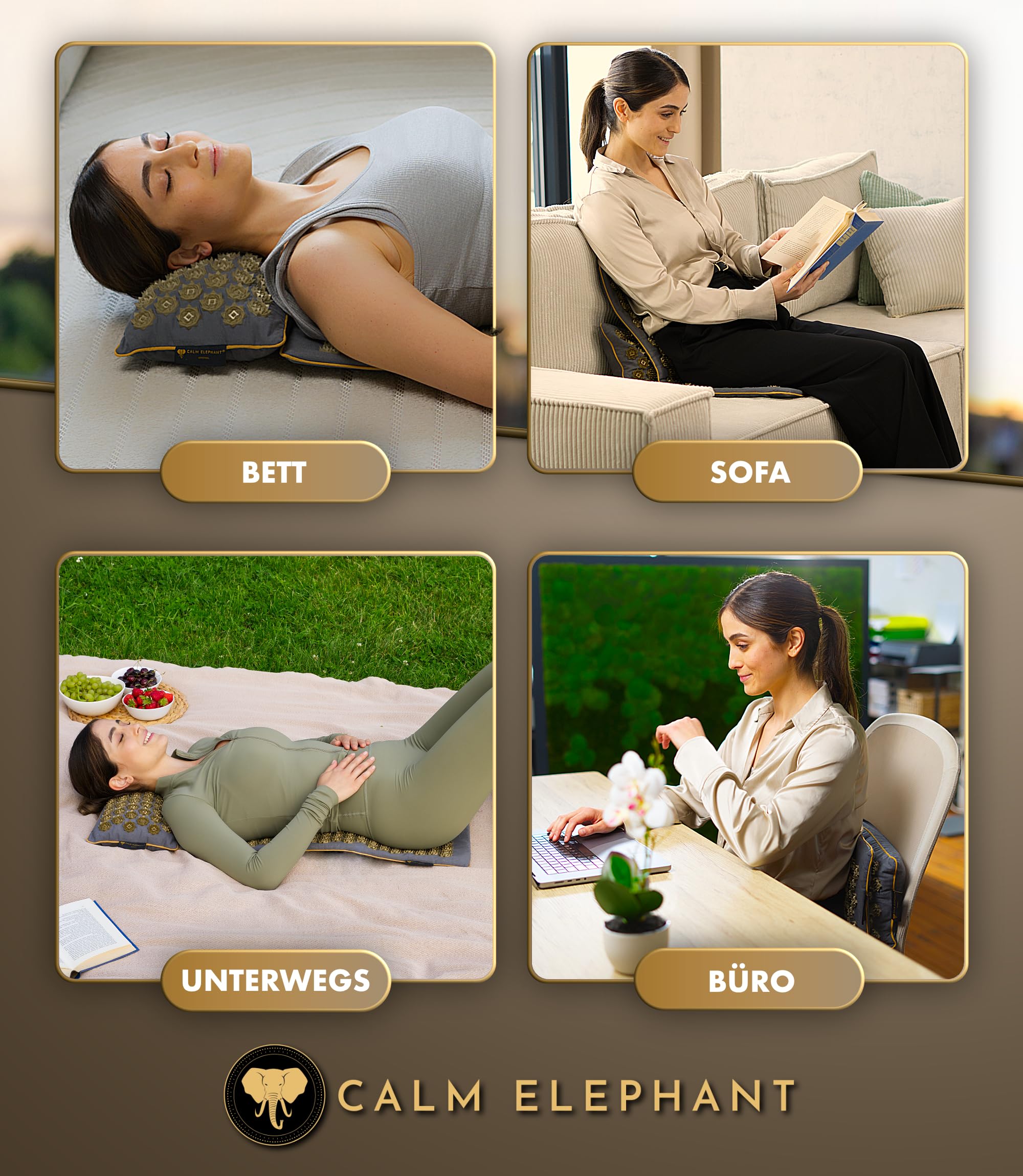 Echte Akupressurmatte mit Kissen XXL Set aus 5 Massagematten Rückenspannung Entlastung Akupunkturmatte mit Wärmefunktion, Lumbalkissen, Doormatte & Tasche, Grau