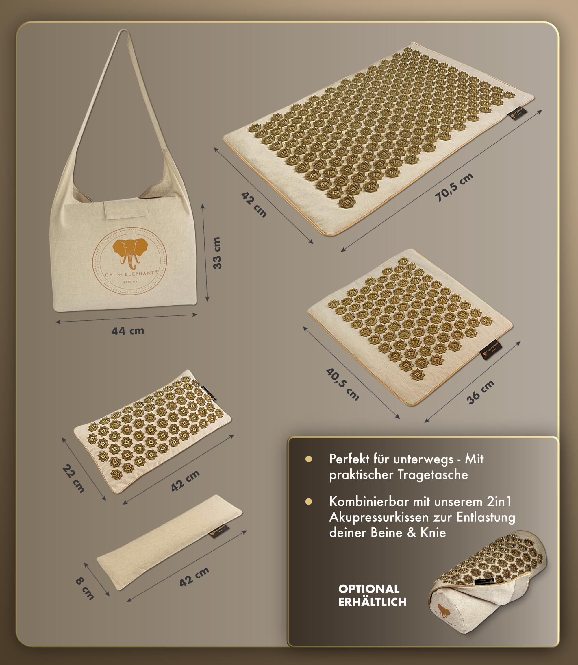 Echte Akupressurmatte mit Kissen XXL Set aus 5 Massagematten Rückenspannung Entlastung Akupunkturmatte mit Wärmefunktion, Lumbalkissen, Doormatte & Tasche, Grau