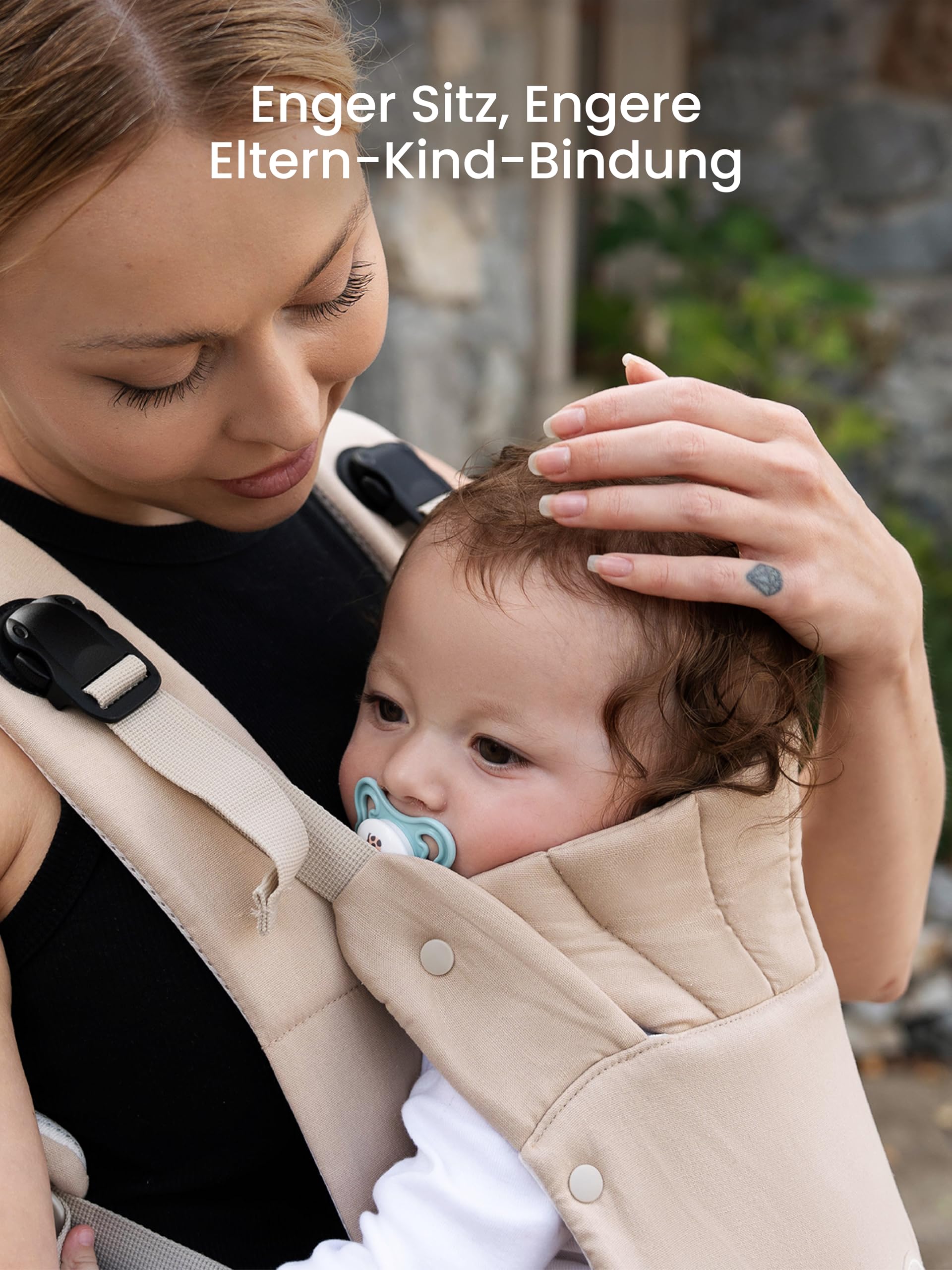 Babytrage, Ein-Klick-Schnalle für Einfaches Anlegen, Bequemer Träger von Neugeborenem bis Kleinkind mit Kopfstütze (3-20kg, 3-24Monate), Ergonomisch & Leicht