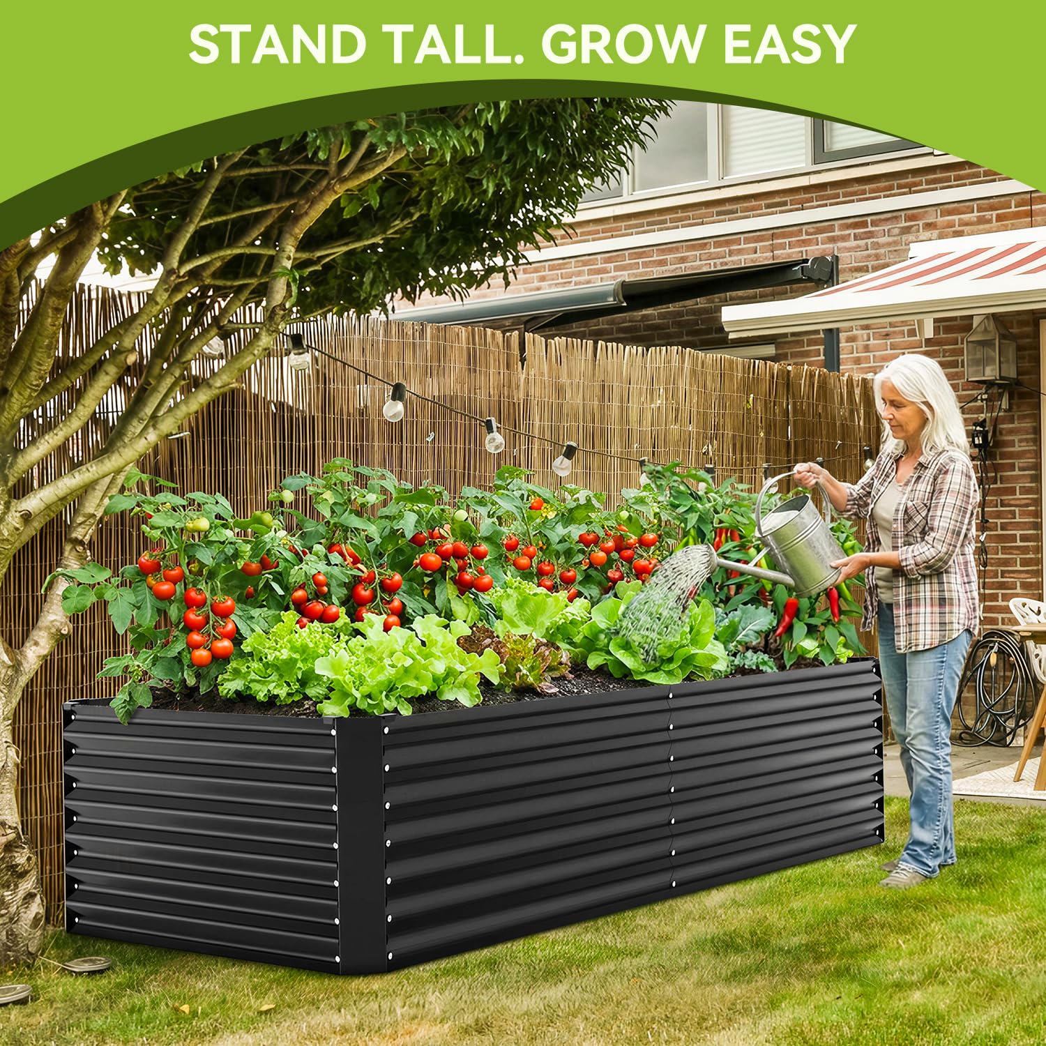Hochbeet Metall Pflanzenbeet 180x90x60cm, Wetterfestes Stahlblech Hochbeete für Gemüse Erhöhte Extragroße, Gemüsebeet Pflanzkasten Frühbeet Gartenbeet Pflanzkübel Blumenkasten für Garten