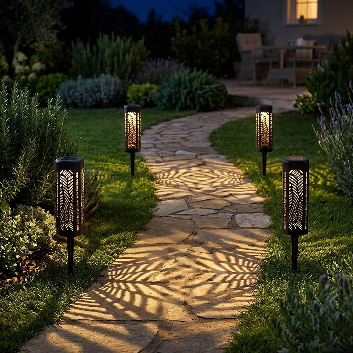 4 x LED-Solarleuchten, 6 x 6 x 20 cm, aus schwarzem Polypropylen, mit AAA-Batterie, wiederaufladbar und Schalter