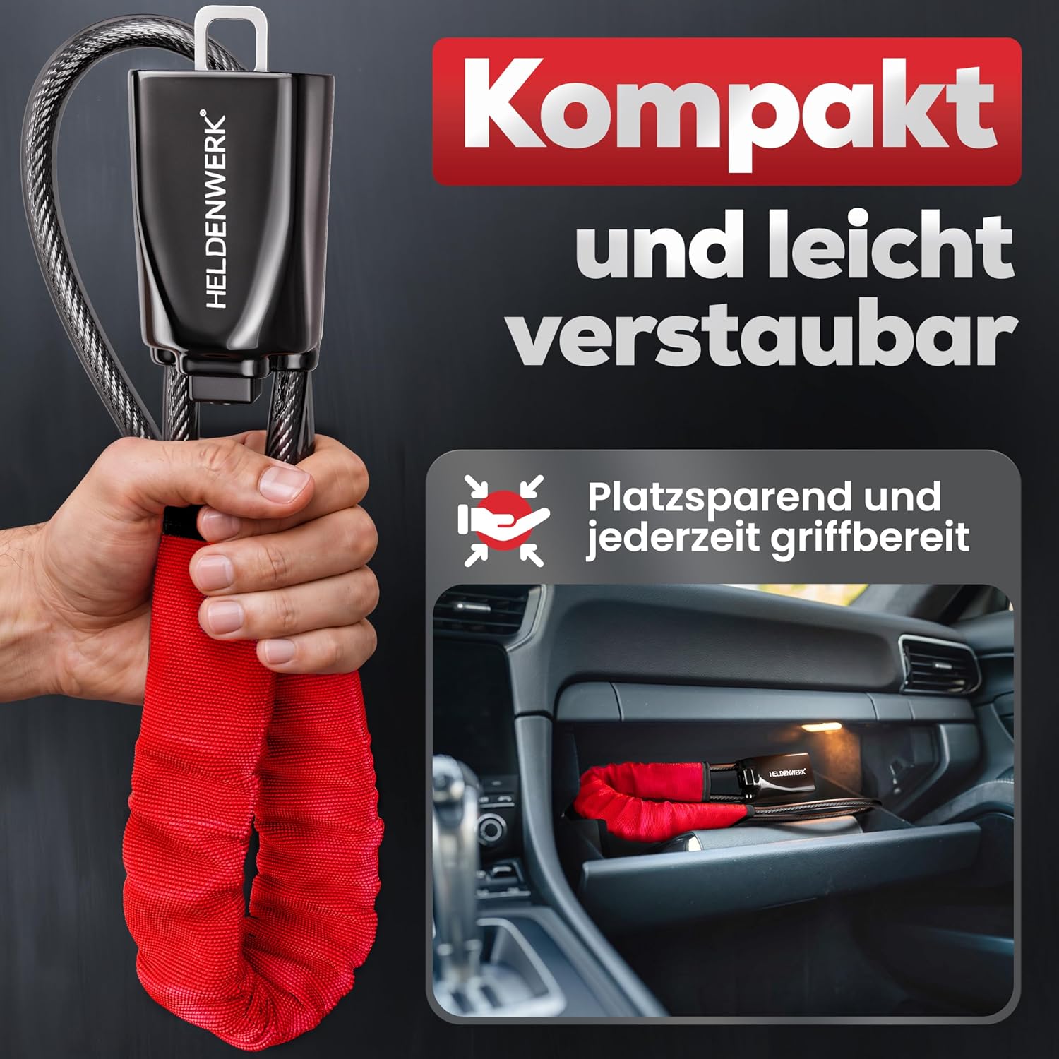 Lenkradkralle fรผr Auto & Wohnmobil aus Metall - Universelle Passform - Lenkradschloss mit dickem Stahlseil - Wegfahrsperre Diebstahlsicherung mit 3 Sicherheitsschlรผsseln