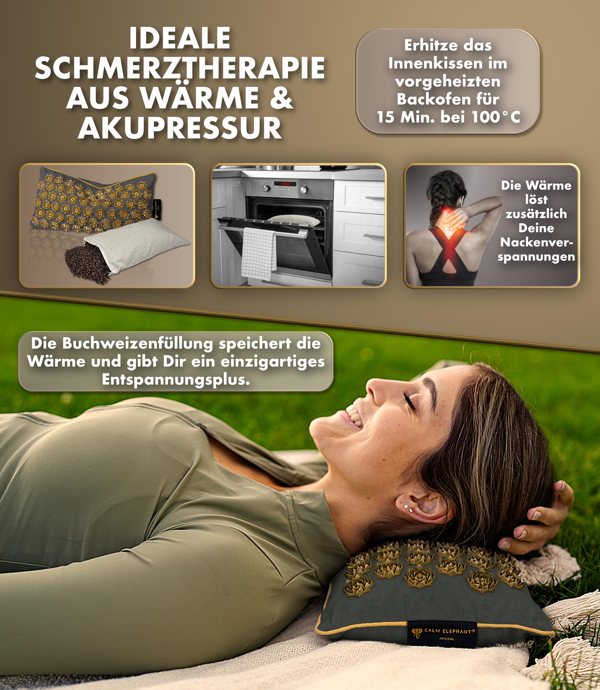 Echte Akupressurmatte mit Kissen XXL Set aus 5 Massagematten Rückenspannung Entlastung Akupunkturmatte mit Wärmefunktion, Lumbalkissen, Doormatte & Tasche, Grau
