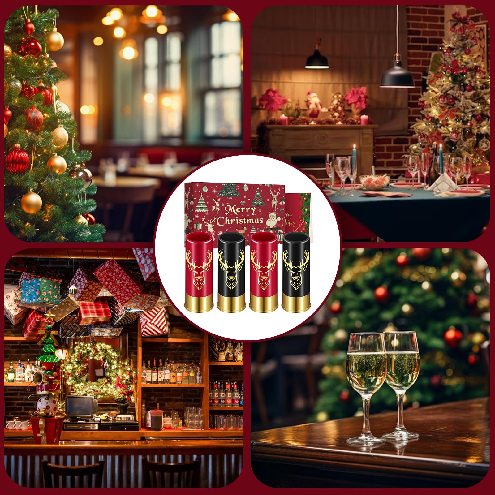 Schnapsgläser mit Hirschkopf, Grosspackung mit Geschenkbox, für Männer und Frauen, Hochzeitsfeier, Vatertag, Geschenke für Jäger, 12 GA Hirschjagd, Kleine Schnapsbecher, 45 ml, Plastik, Schwarz