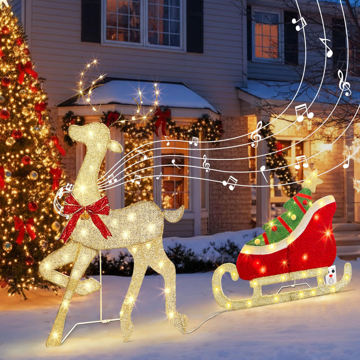 LED Rentier Metall Gold Weiß Eisen Rahmen Beleuchtet Weihnachtshirsch warm weiß Weihnachten Deko für Innen Aussen