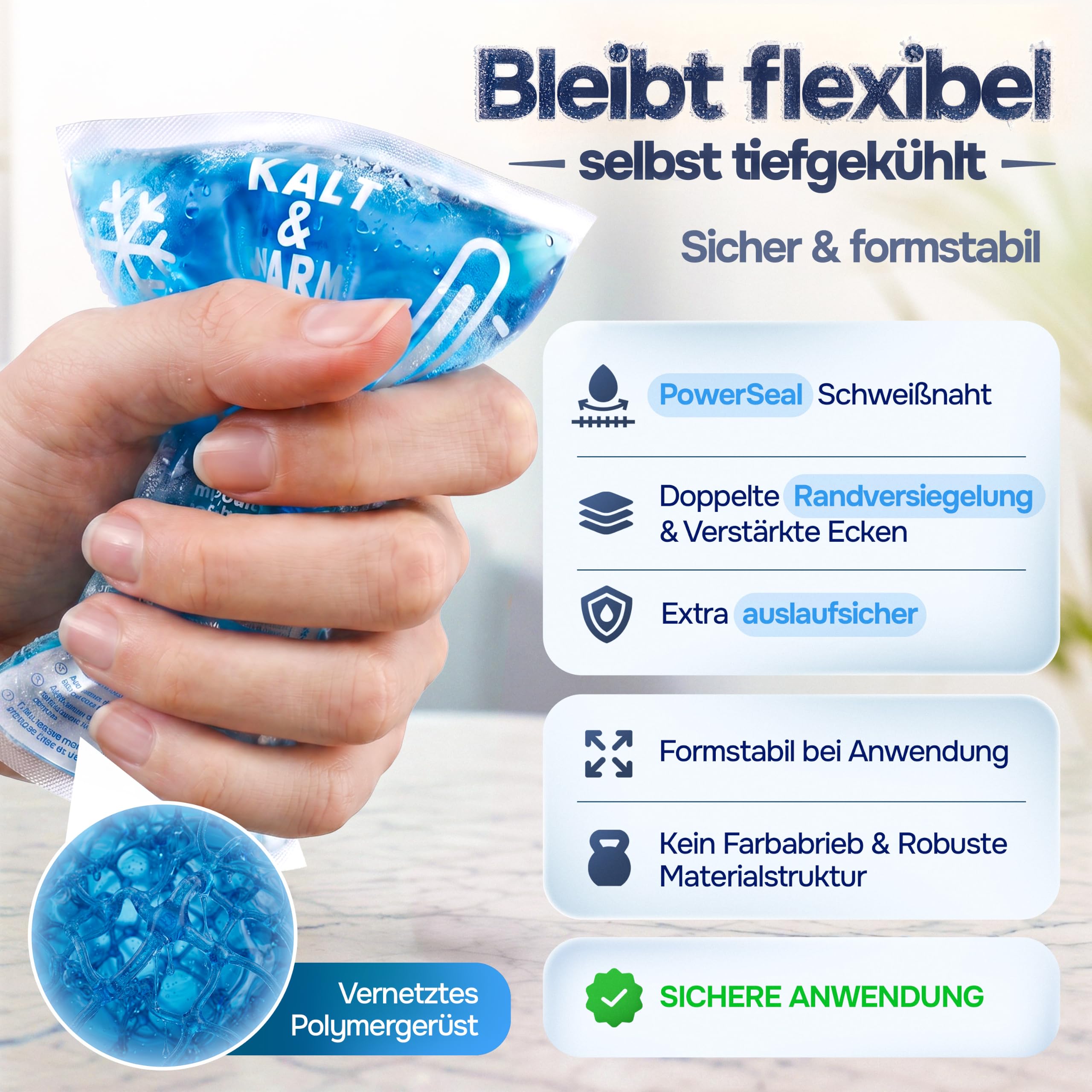 Kühlpads Kalt Warm Kompresse zertifiziert | Kühlpacks für Kinder & Erwachsene, Mit Fleecehülle, Strapazierfähig, Mehr Gelinhalt, PowerSeal Schweißnaht, Tiefgekühlt weich