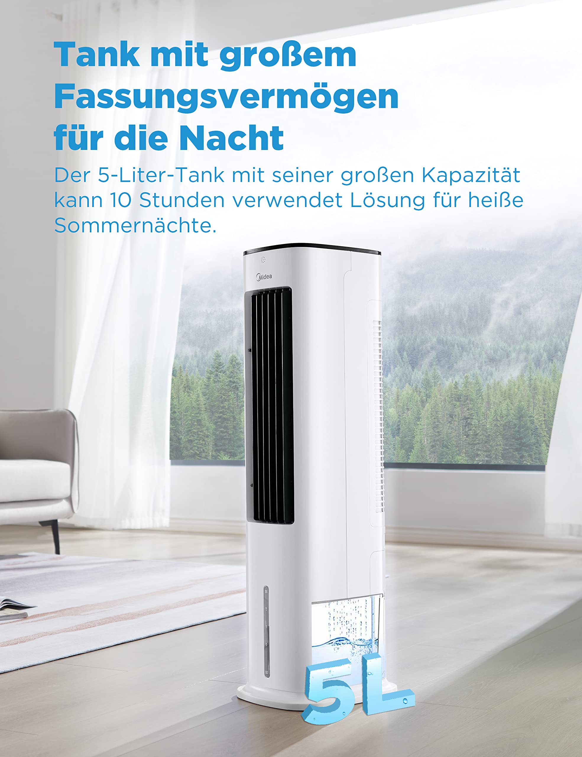 4-in-1 Mobile Klimaanlage Leiser:Luftkühler,Turmgebläse,Luftbefeuchter und Luftreiniger,mit Fernbedienung,5L Wassertank,355m³/h Luftdurchsatz,55W,LED-Display,Timer,Weiß