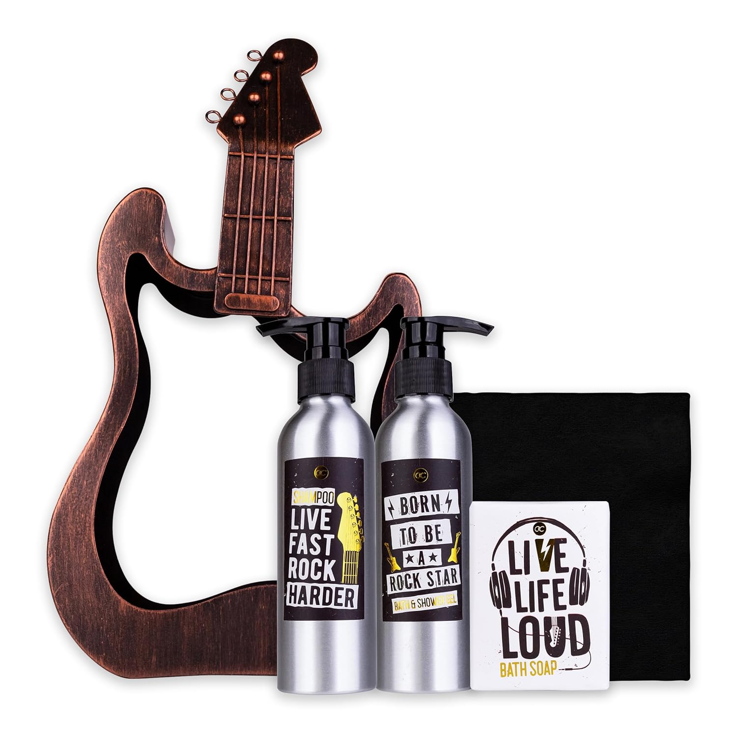 Geschenkset in Metallgitarre, inklusive Duschgel, Body Lotion, Seife und kleinem Handtuch - Ungewöhnliches Geschenkset für besondere Anlässe wie Muttertag, Vatertag, Geburtstag oder Ostern / NEU & OVP!