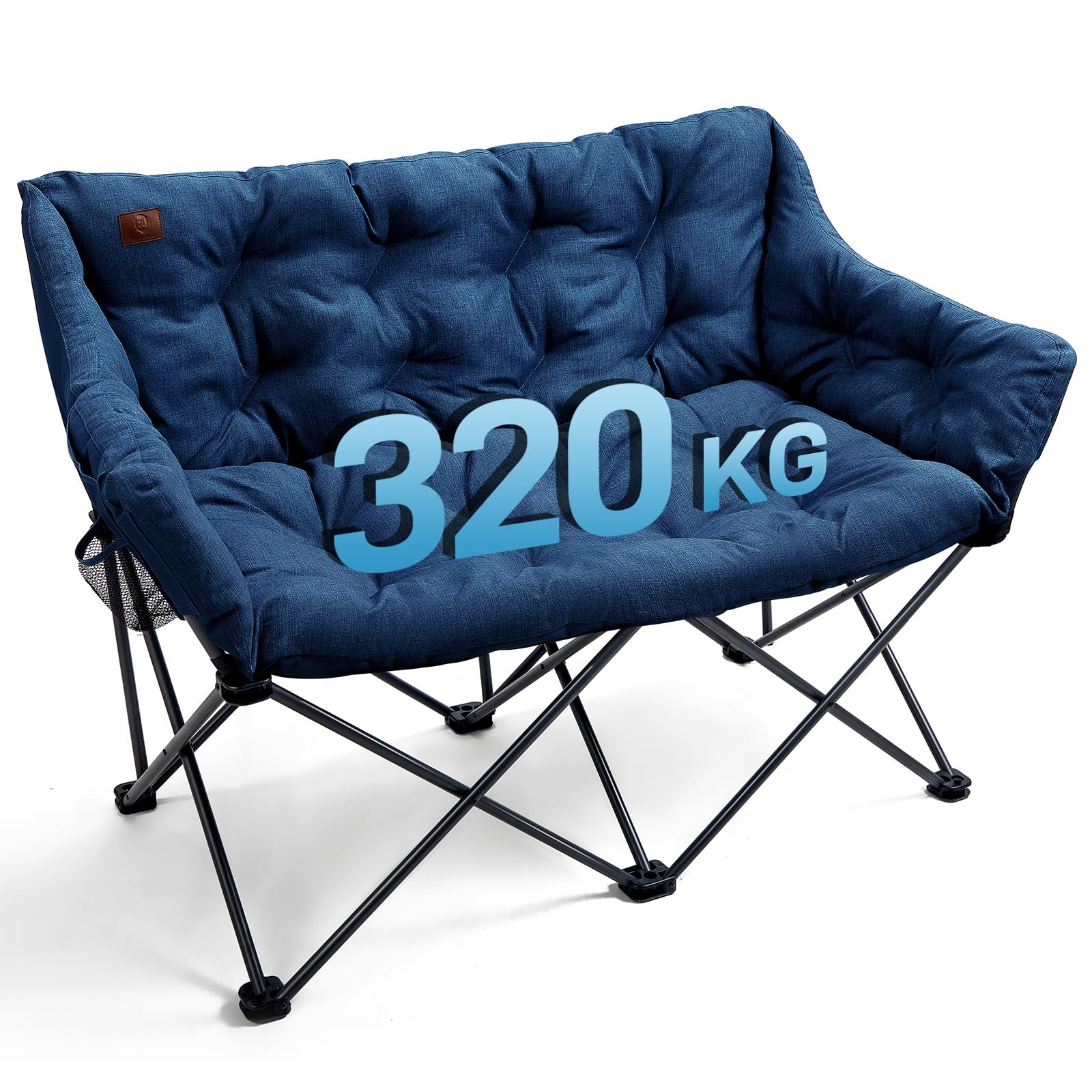 Campingstuhl Faltbar 124CM Breit Campingsofa für 2 Personen Faltsofa 320KG Belastbar, Campingcouch Dick Gepolstert Klappstuhl XXL 2 Sitzer Hohe Lehne für Outdoor Garten Balkon Indoor
