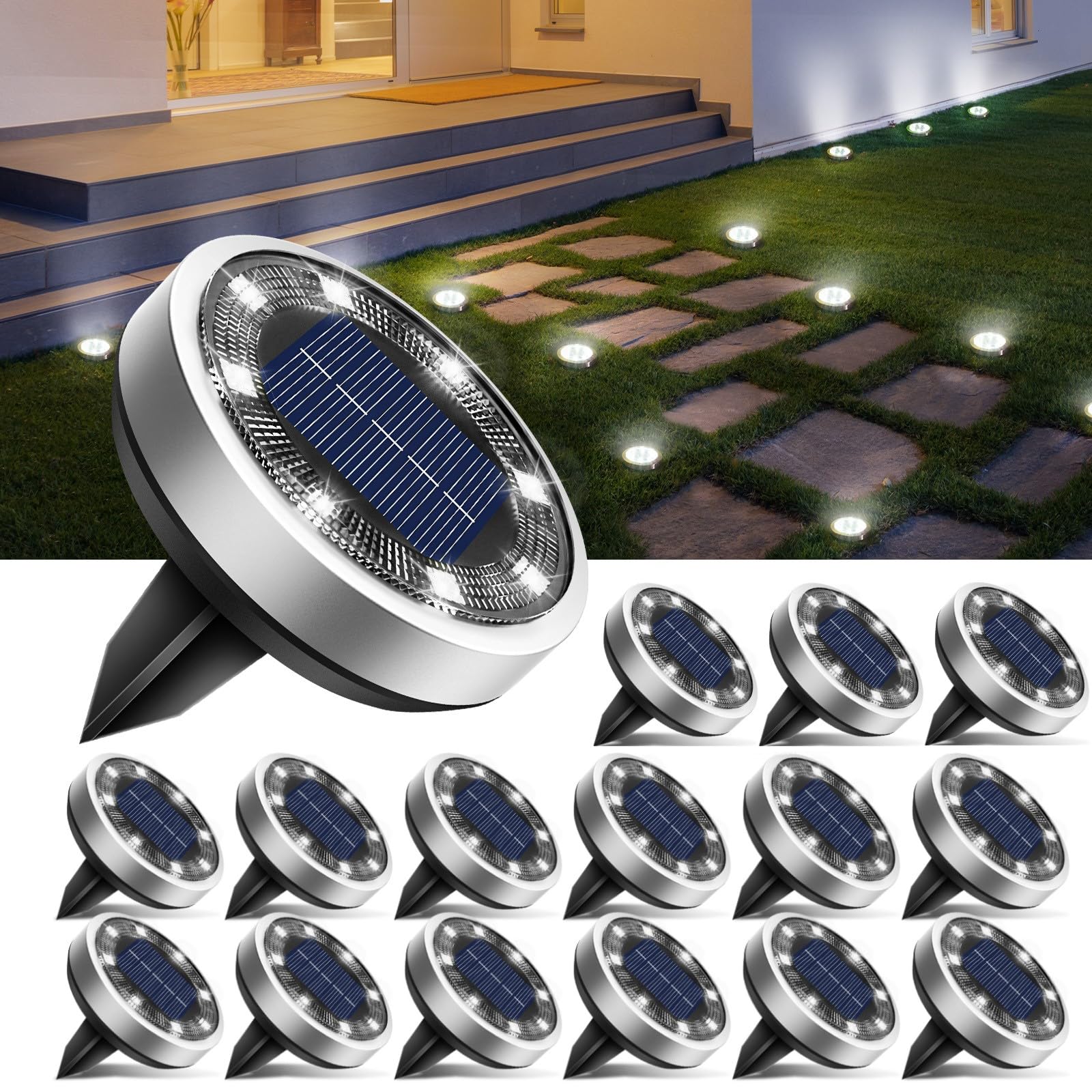Solar Bodenleuchten Aussen, 8 LED Gartenbeleuchtung Solar Wasserdicht Boden Solarleuchten, Solarlampen für Außen Garten Rasen Auffahrt Gehweg