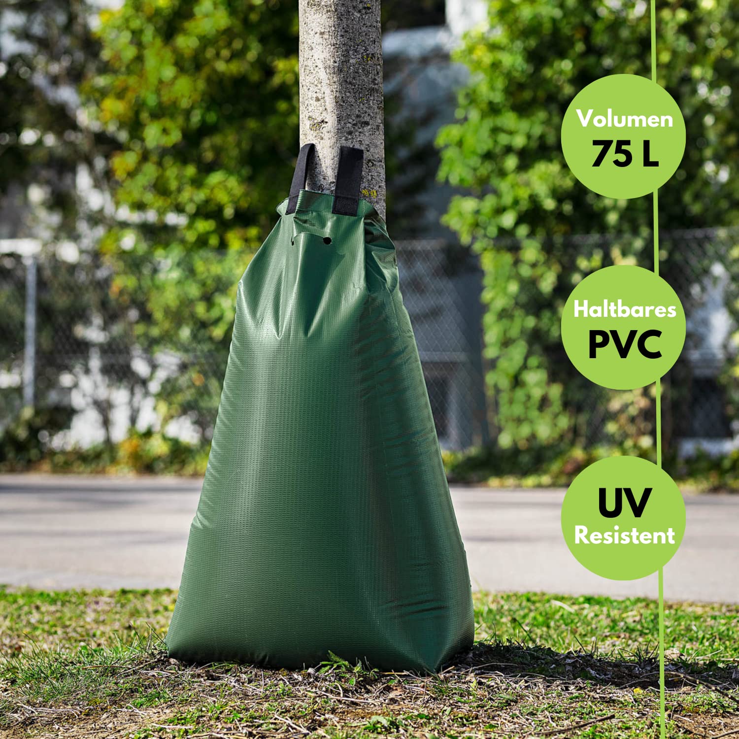 Baumbewässerungssack 75 L - Verbinden Sie mehrere Bewässerungsbeutel miteinander - Bewässerungssack mit Schutzetikett - Baumbeutel aus robustem und UV-beständigem PVC