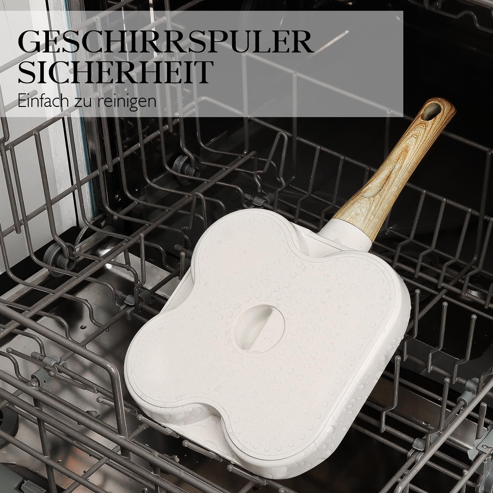 Spiegeleipfanne, 3-Loch Omlettenpfanne, Granit-Antihaftbeschichtung, PFOS/PFOA-Frei Eierpfanne für Gebratenes Frühstück/Eier/Wurst/Speck, Weiß