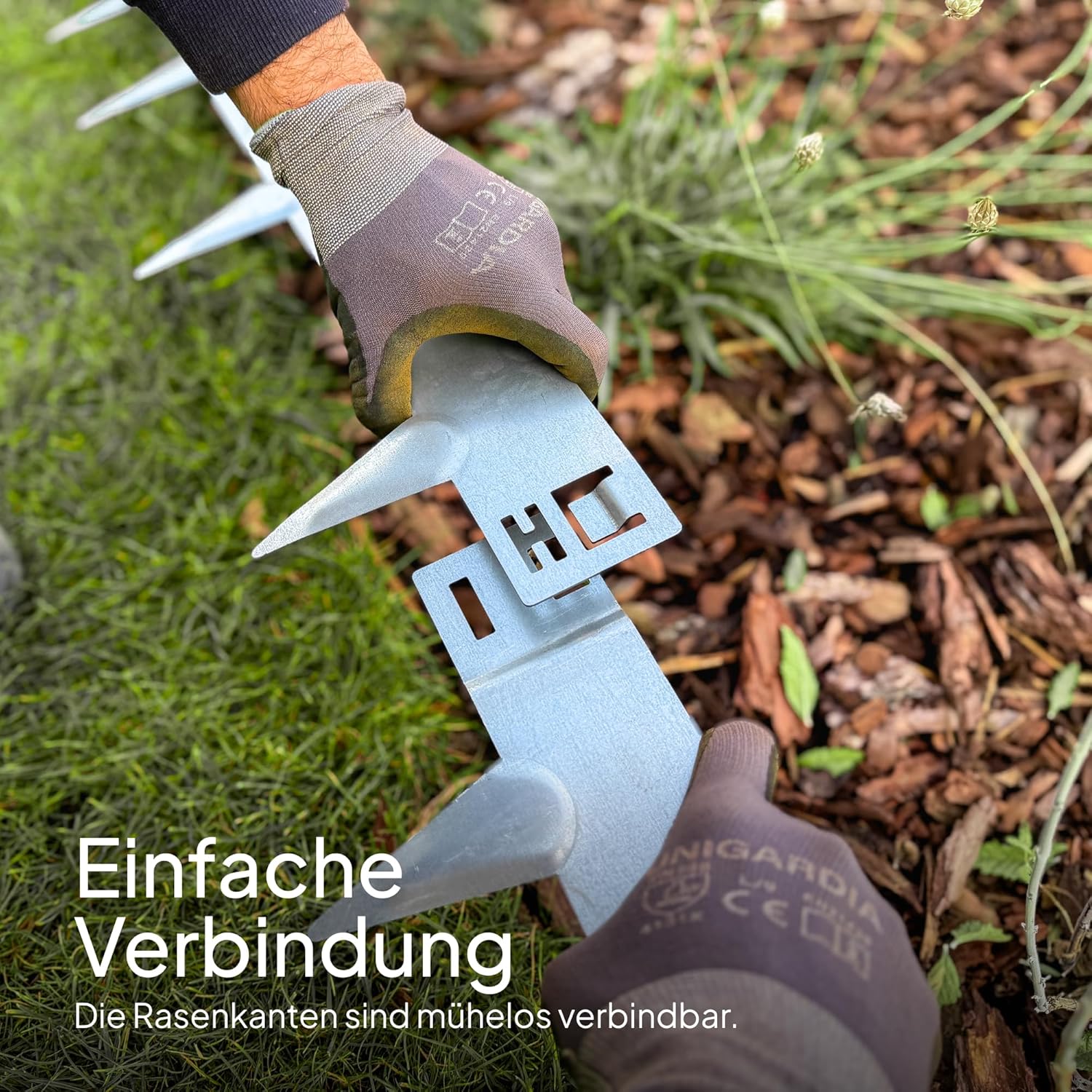Flexible Rasenkante aus Metall - Garten Metall Beeteinfassung - Beetbegrenzung Einfach einschlagen, 1 Paar Montagehandschuhe inklusive