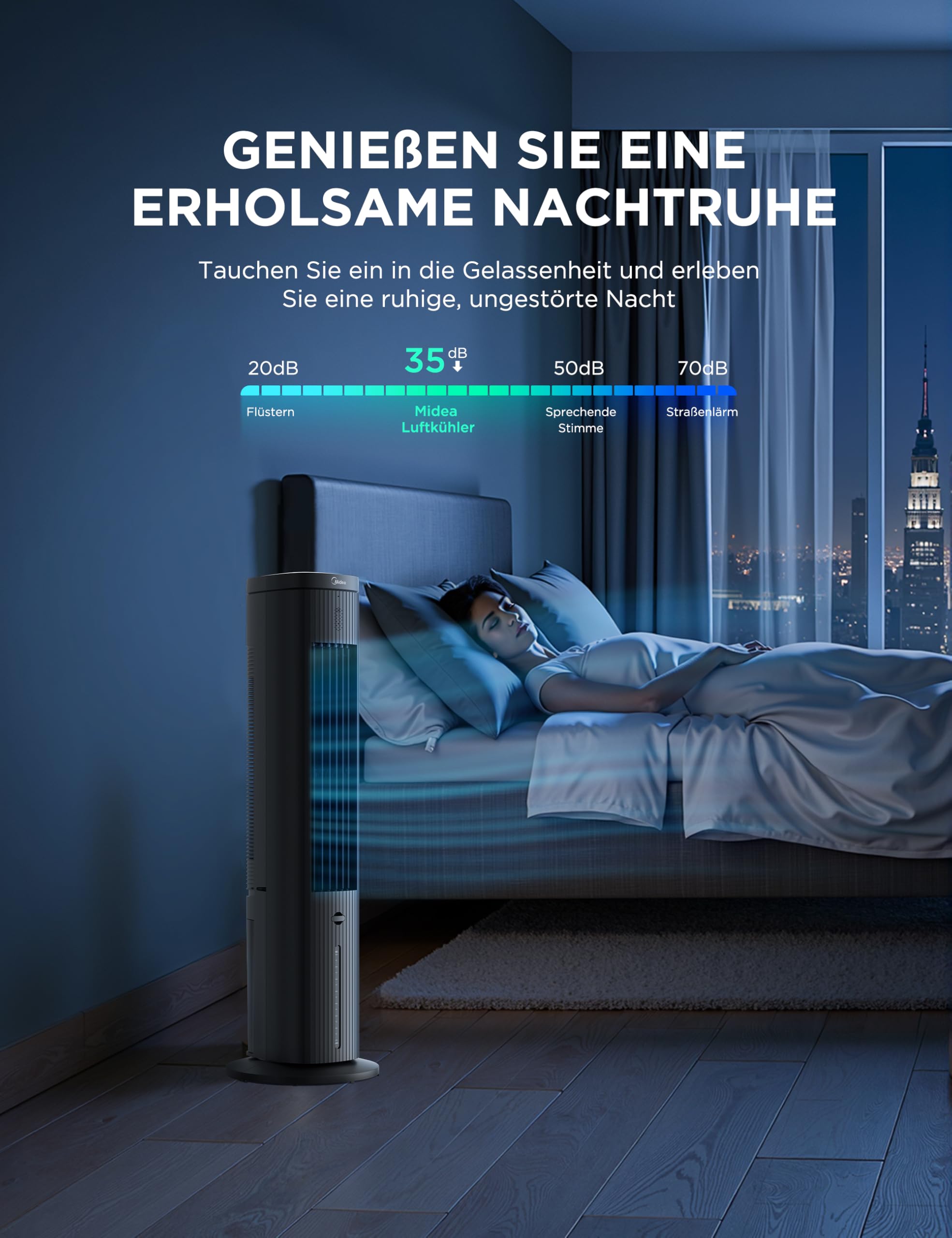 4-in-1 Mobile Klimaanlage Leiser:Luftkühler,Turmgebläse,Luftbefeuchter und Luftreiniger,mit Fernbedienung,5L Wassertank,355m³/h Luftdurchsatz,55W,LED-Display,Timer,Weiß