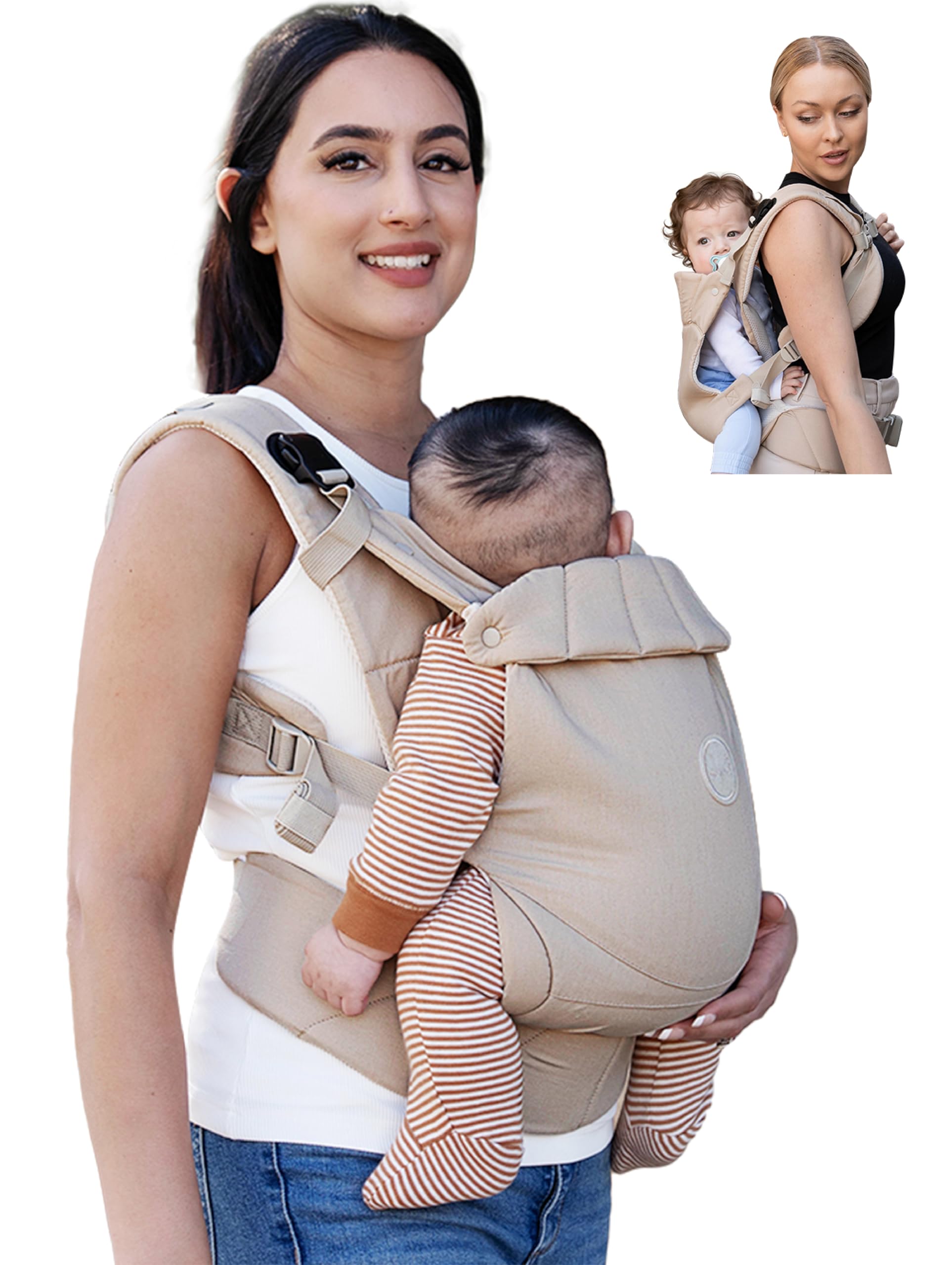 Babytrage, Ein-Klick-Schnalle für Einfaches Anlegen, Bequemer Träger von Neugeborenem bis Kleinkind mit Kopfstütze (3-20kg, 3-24Monate), Ergonomisch & Leicht