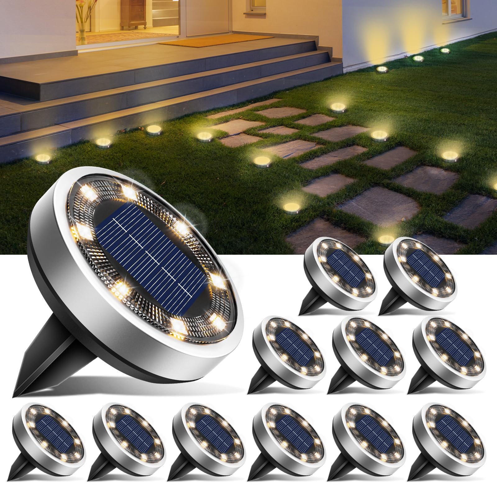 Solar Bodenleuchten Aussen, 8 LED Gartenbeleuchtung Solar Wasserdicht Boden Solarleuchten, Solarlampen für Außen Garten Rasen Auffahrt Gehweg