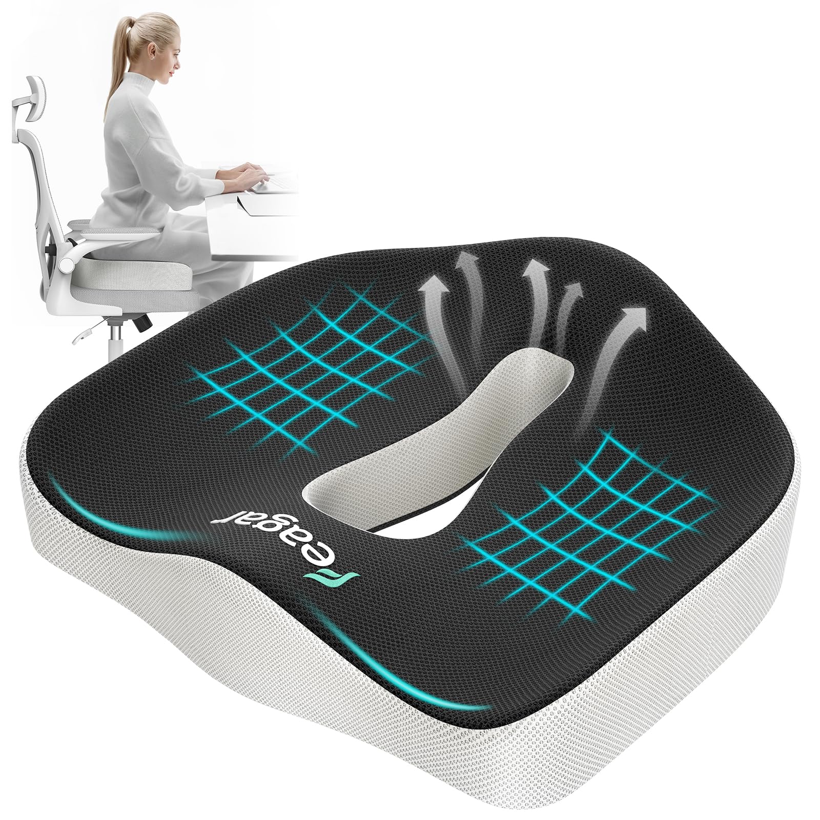 Sitzkissen, Orthopädisches Sitzkissen aus Memory Foam, Ergonomisches Sitzkissen für Bürostuhl /Autositz / Steissbeinkissen Stuhlkissen Sitzkissen Outdoor Zuhause, Schwarz