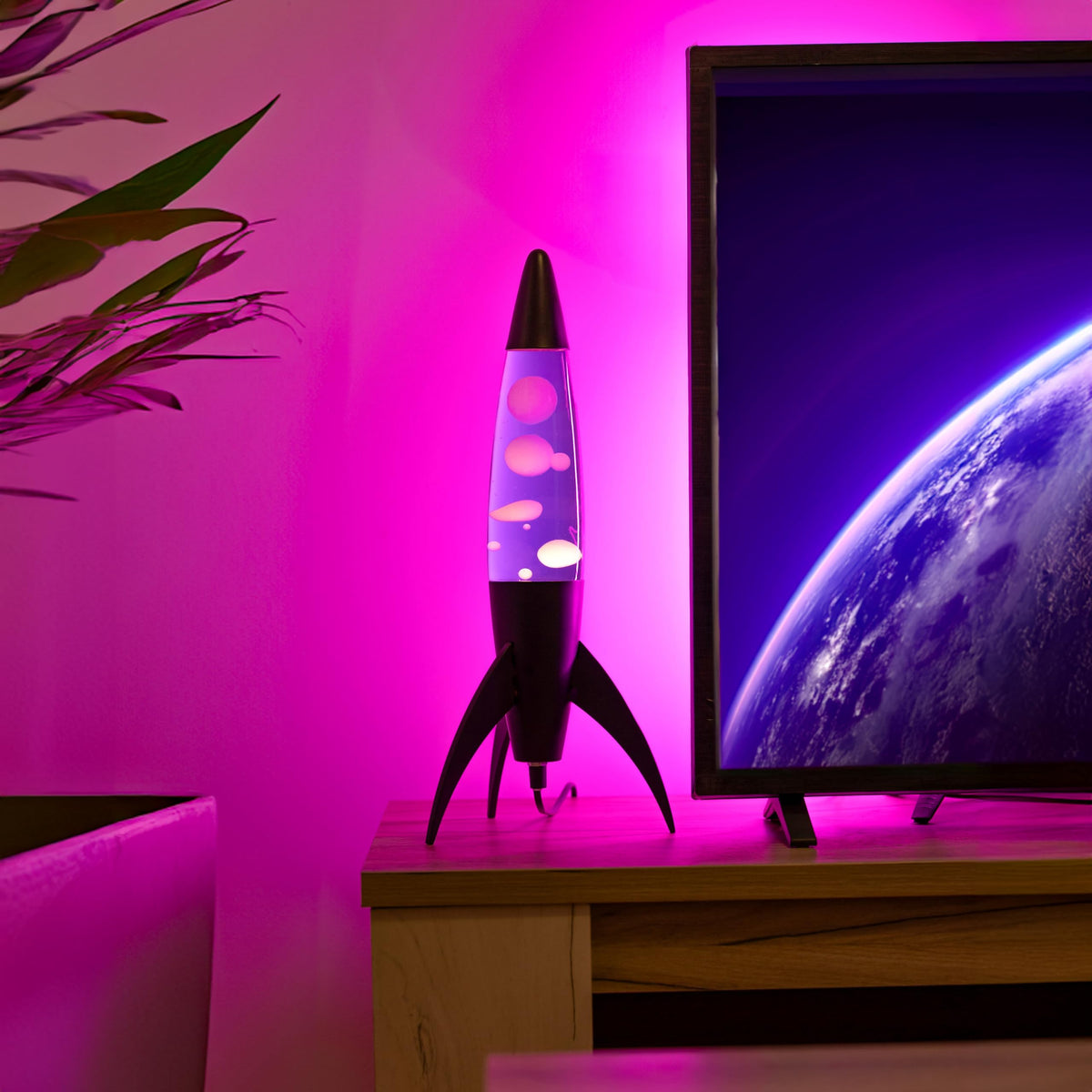 Lavalampe "Rocket" - Retro-Lavalampe mit Ersatzbirne, ideal für Wohnzimmer, Schlafzimmer und Büro. Maße: 20 x 20 x 45 cm.