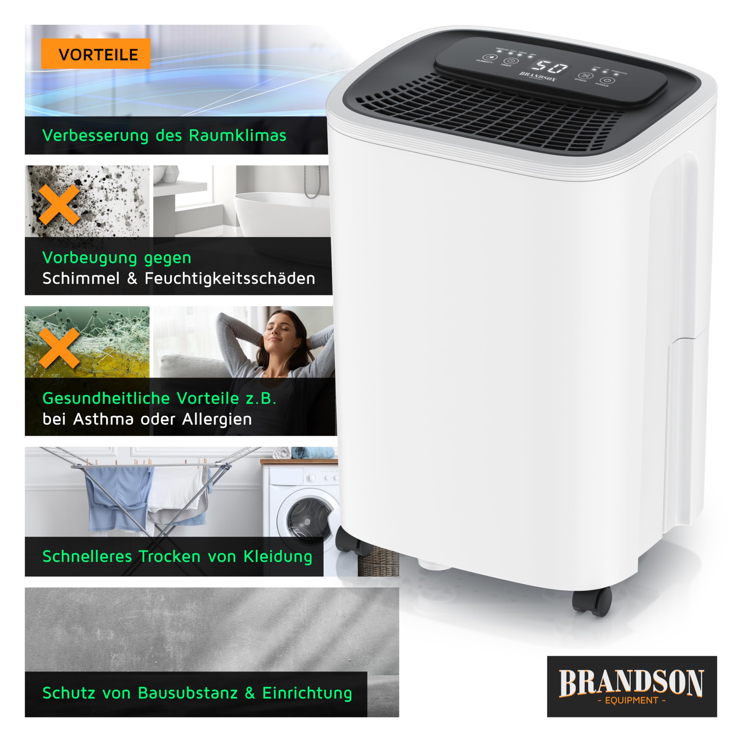 WLAN Luftentfeuchter mit Kompressor elektrisch - 10 Liter - WiFi Dehumidifier Raumentfeuchter – mit App - Schlauch-Entwässerung
