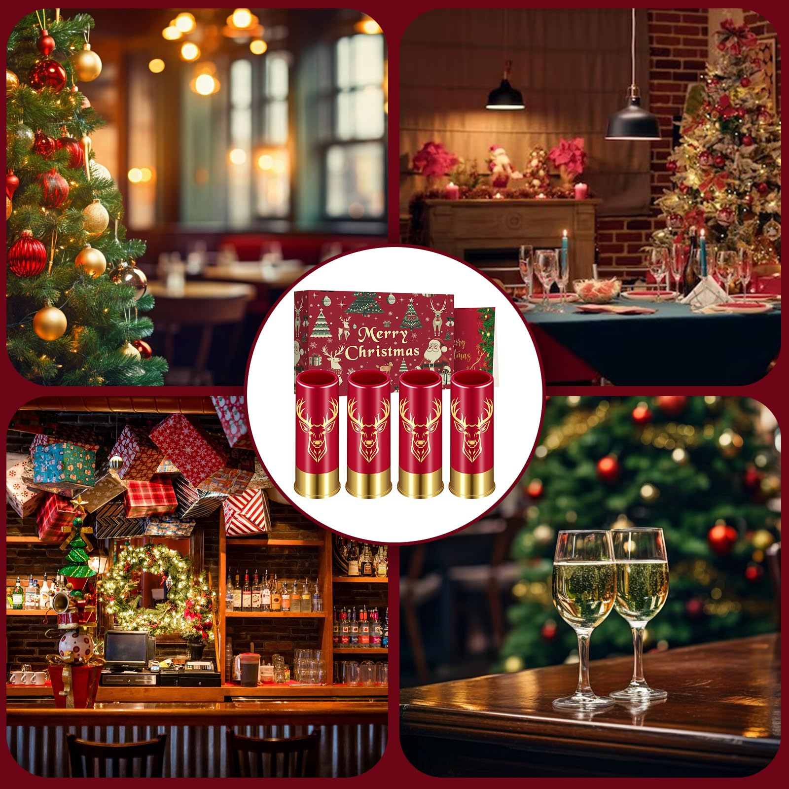 Schnapsgläser mit Hirschkopf, Grosspackung mit Geschenkbox, für Männer und Frauen, Hochzeitsfeier, Vatertag, Geschenke für Jäger, 12 GA Hirschjagd, Kleine Schnapsbecher, 45 ml, Plastik, Schwarz