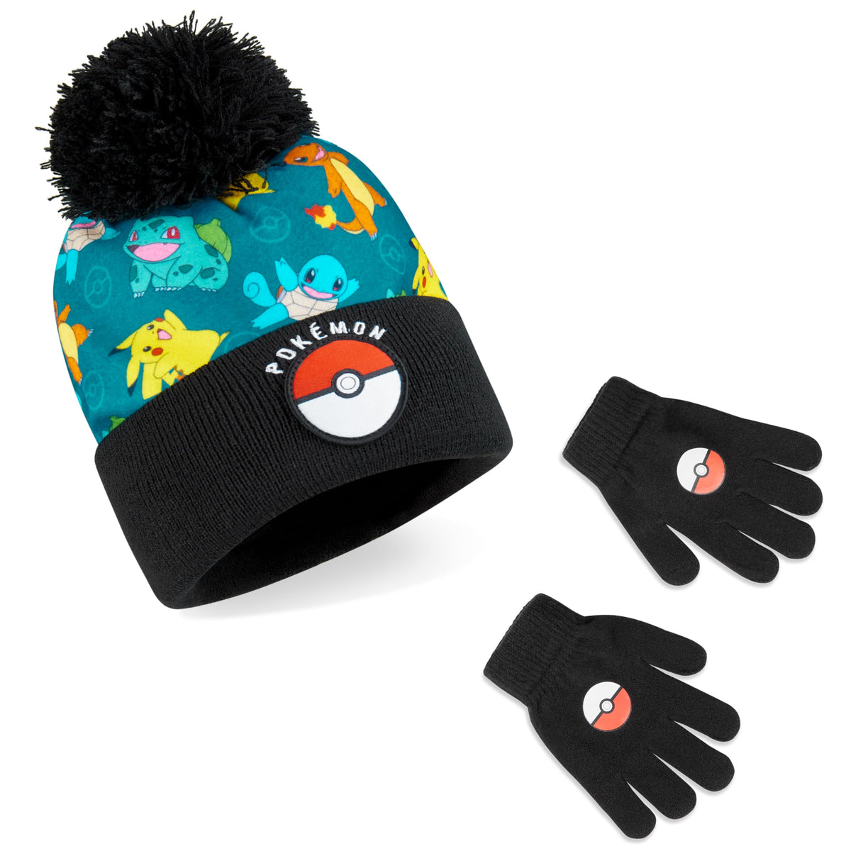 Pokemon Mütze, Schal & Handschuhe Jungen 4-12 Jahre, 3 Stück Warme Kinder Winter Set für kalte Tage, Anime Geschenke für Jungen